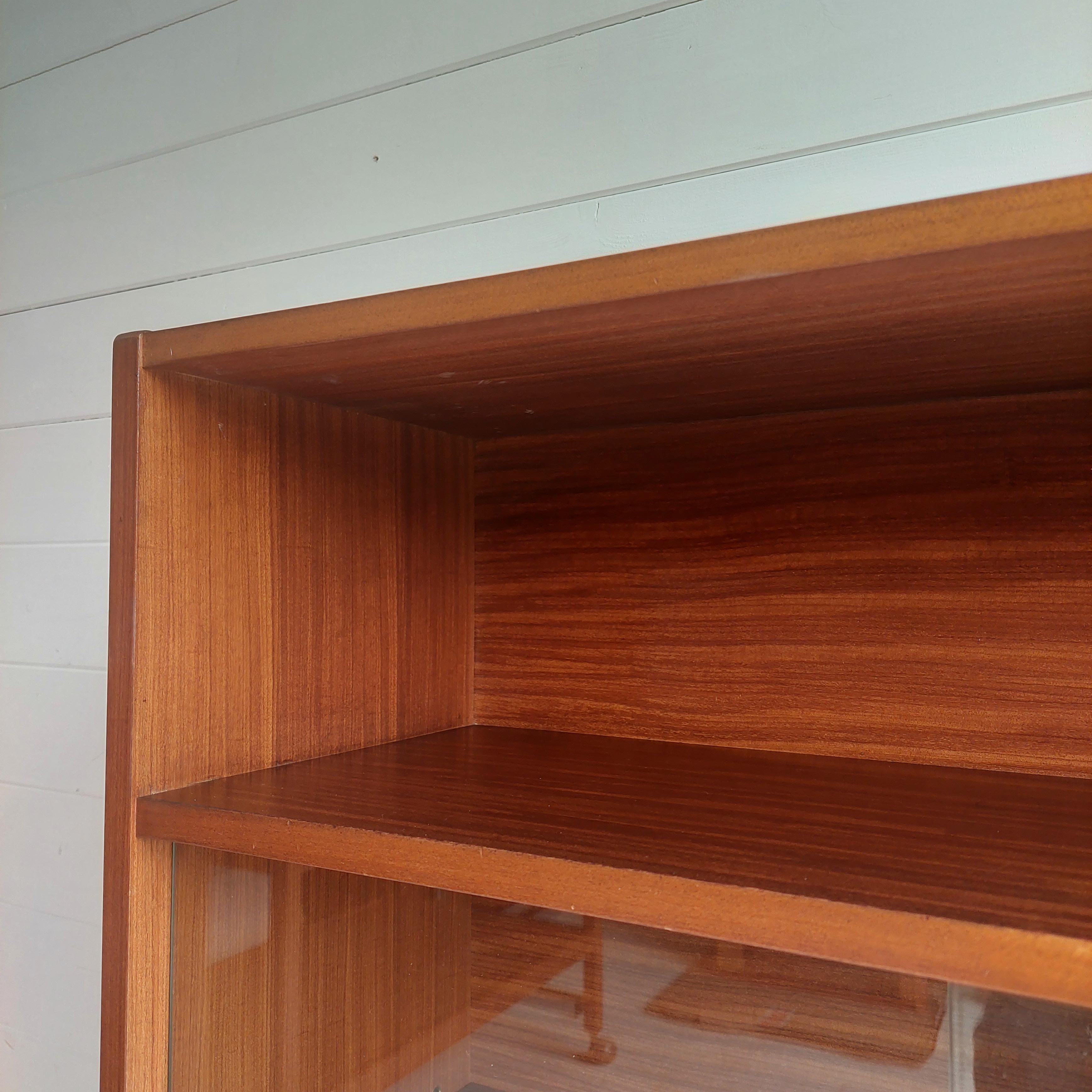 Midcentury Nathan Teak Glazed Bookcase Display Unit Cabinet Danish Style, 60s 4