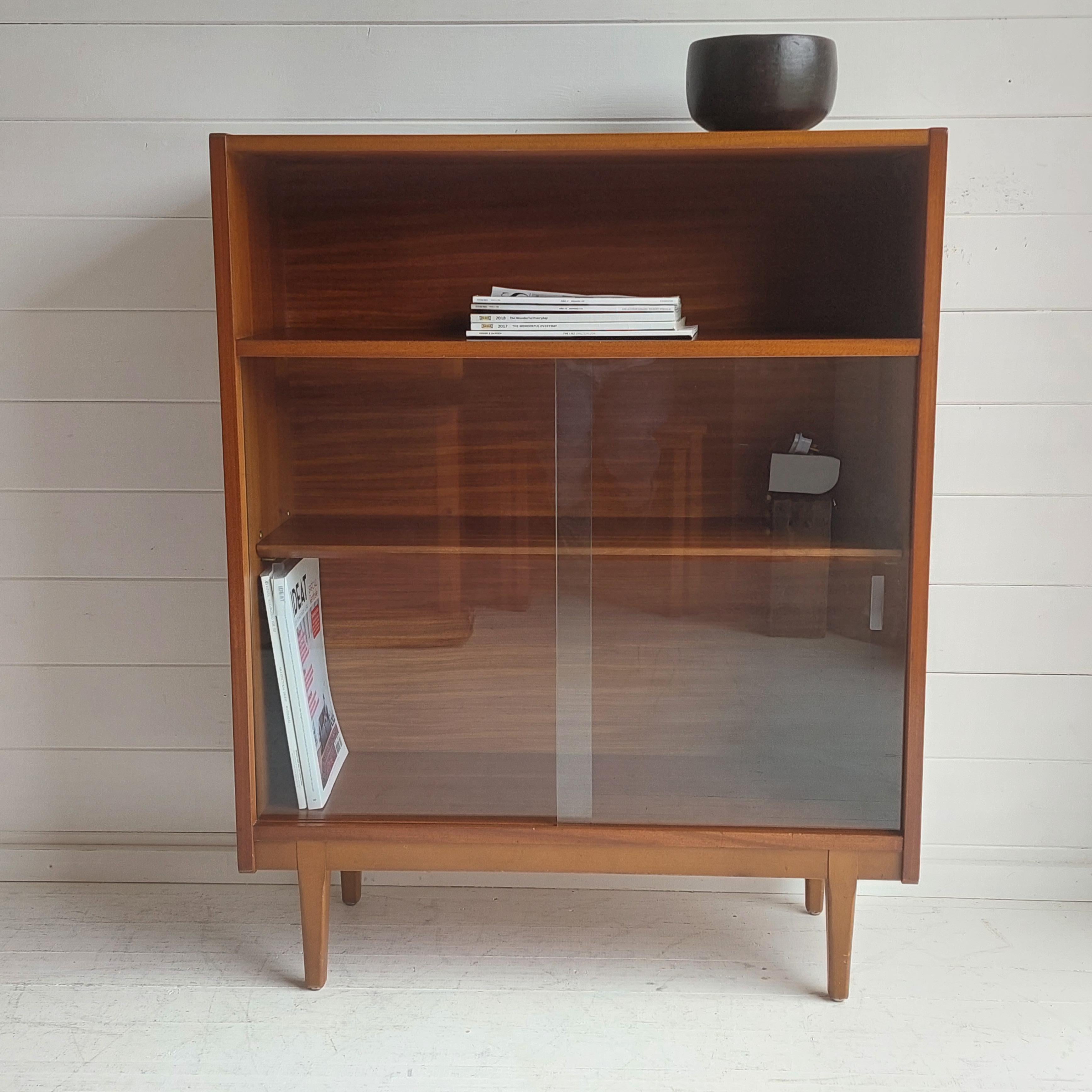 Mid-Century Modern Midcentury Nathan Teak Glazed Bookcase Display Unit Cabinet Danish Style, 60s