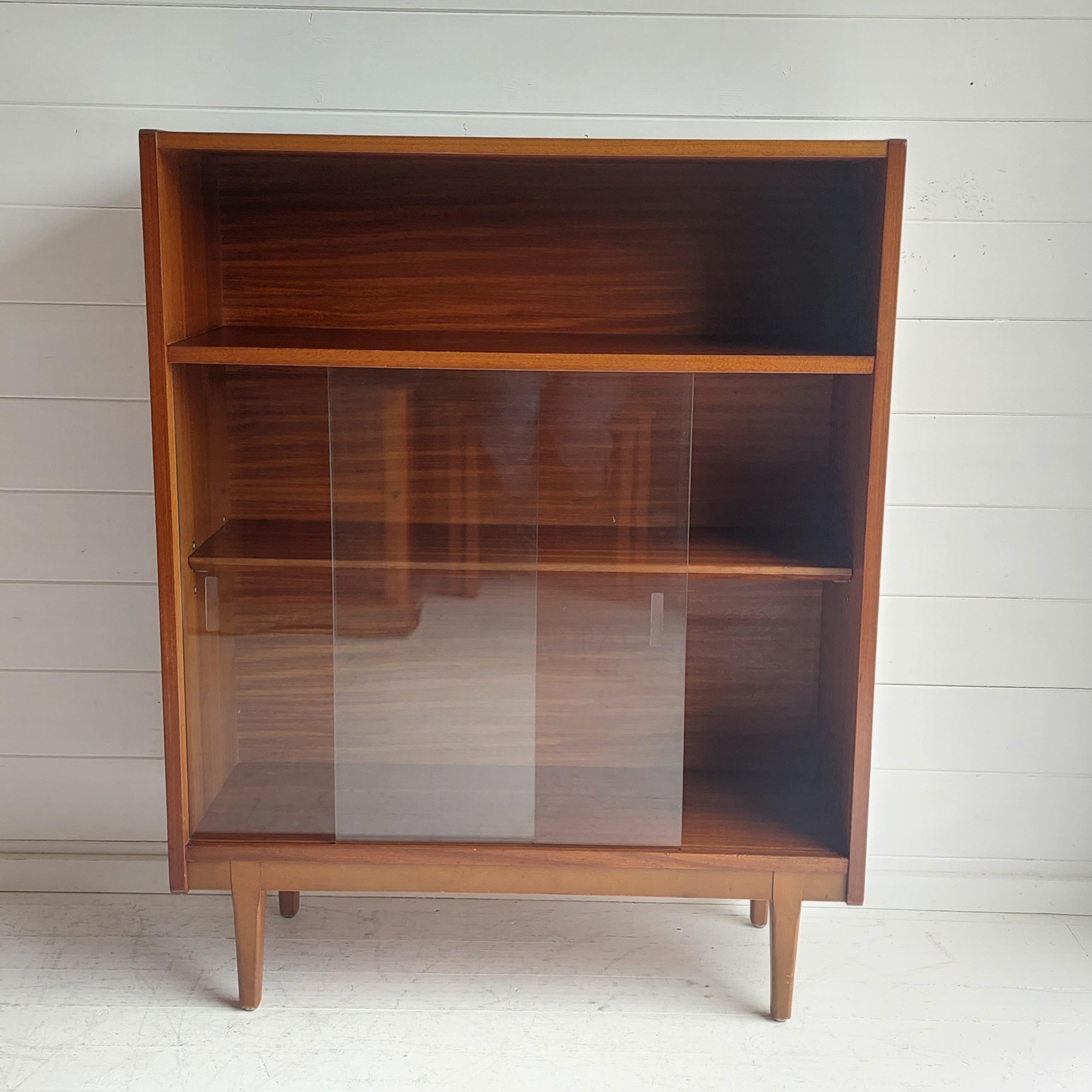 Midcentury Nathan Teak Glazed Bookcase Display Unit Cabinet Danish Style, 60s In Good Condition In Leamington Spa, GB