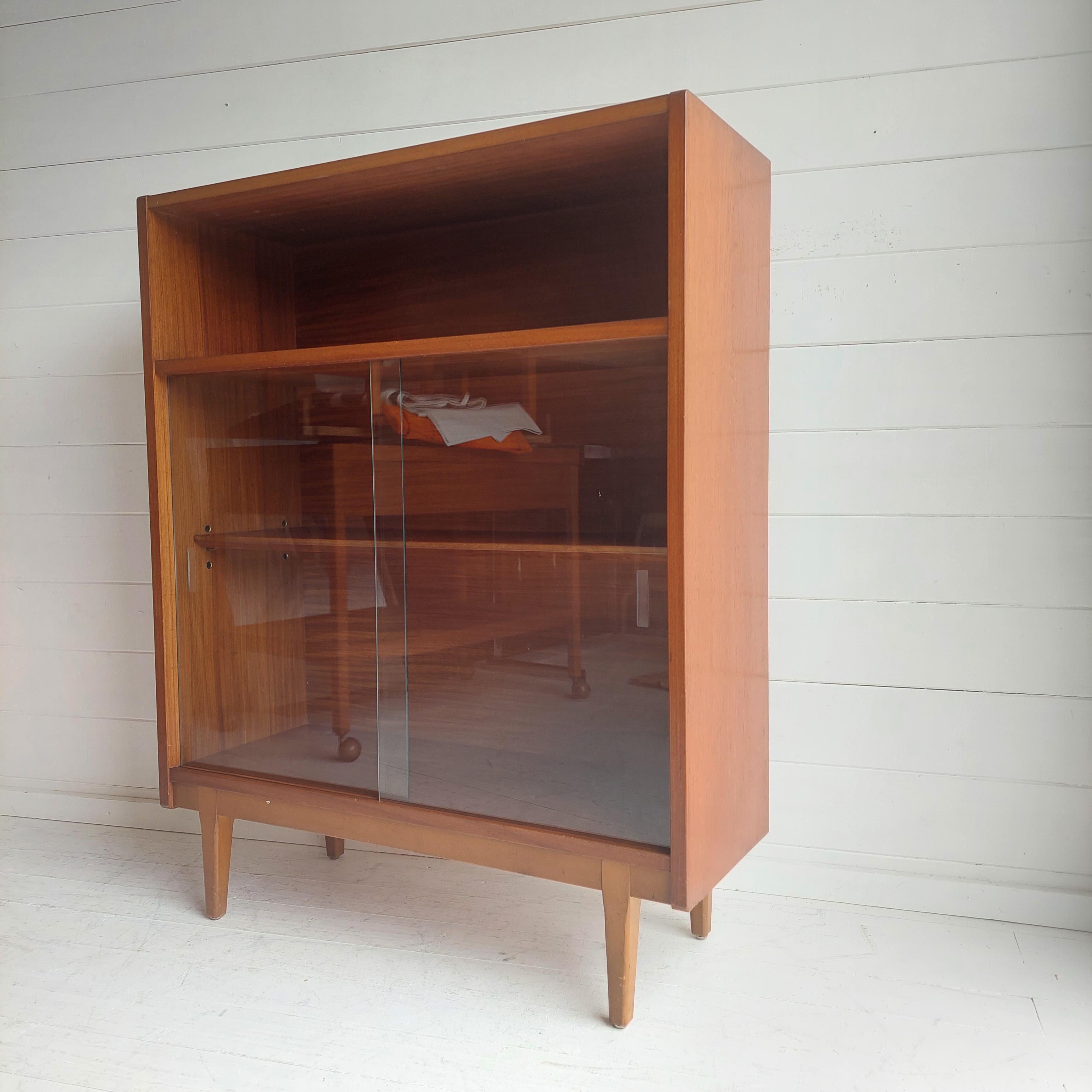 20th Century Midcentury Nathan Teak Glazed Bookcase Display Unit Cabinet Danish Style, 60s