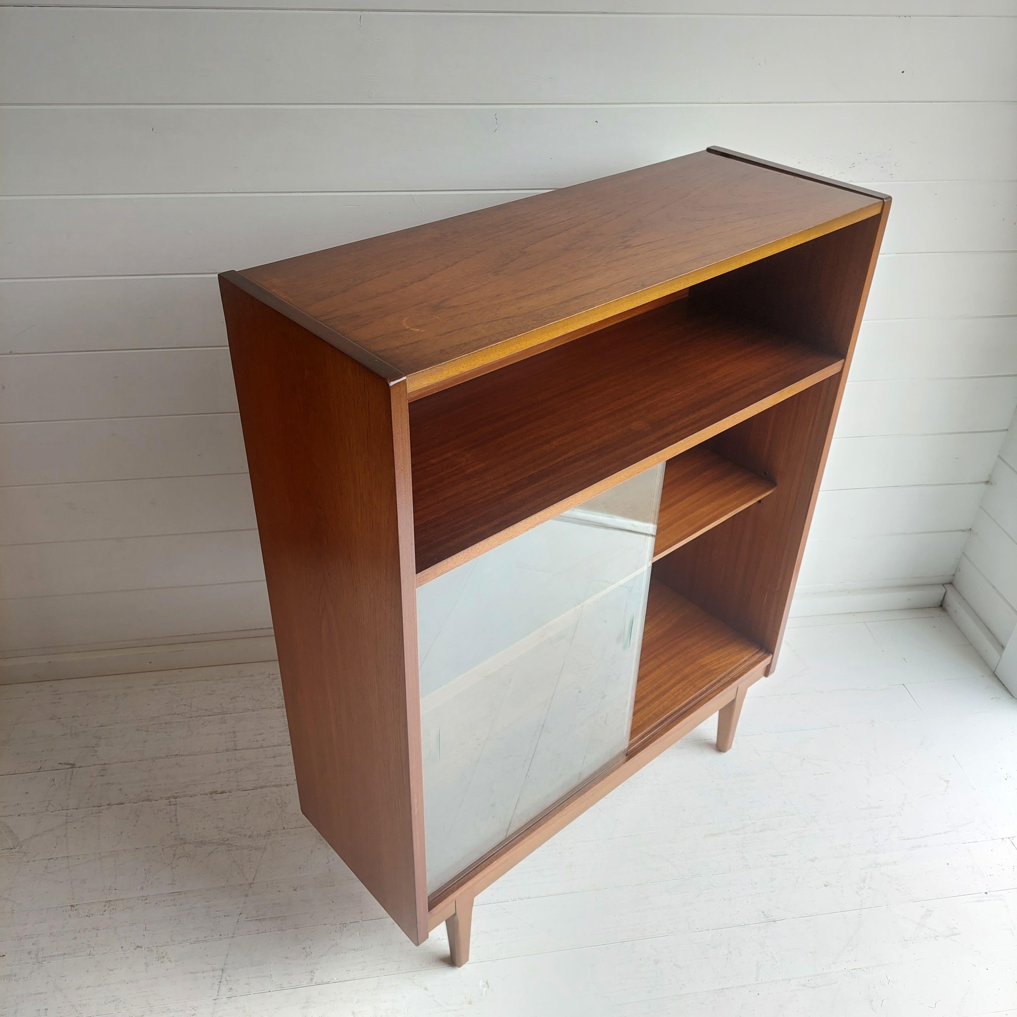 Glass Midcentury Nathan Teak Glazed Bookcase Display Unit Cabinet Danish Style, 60s