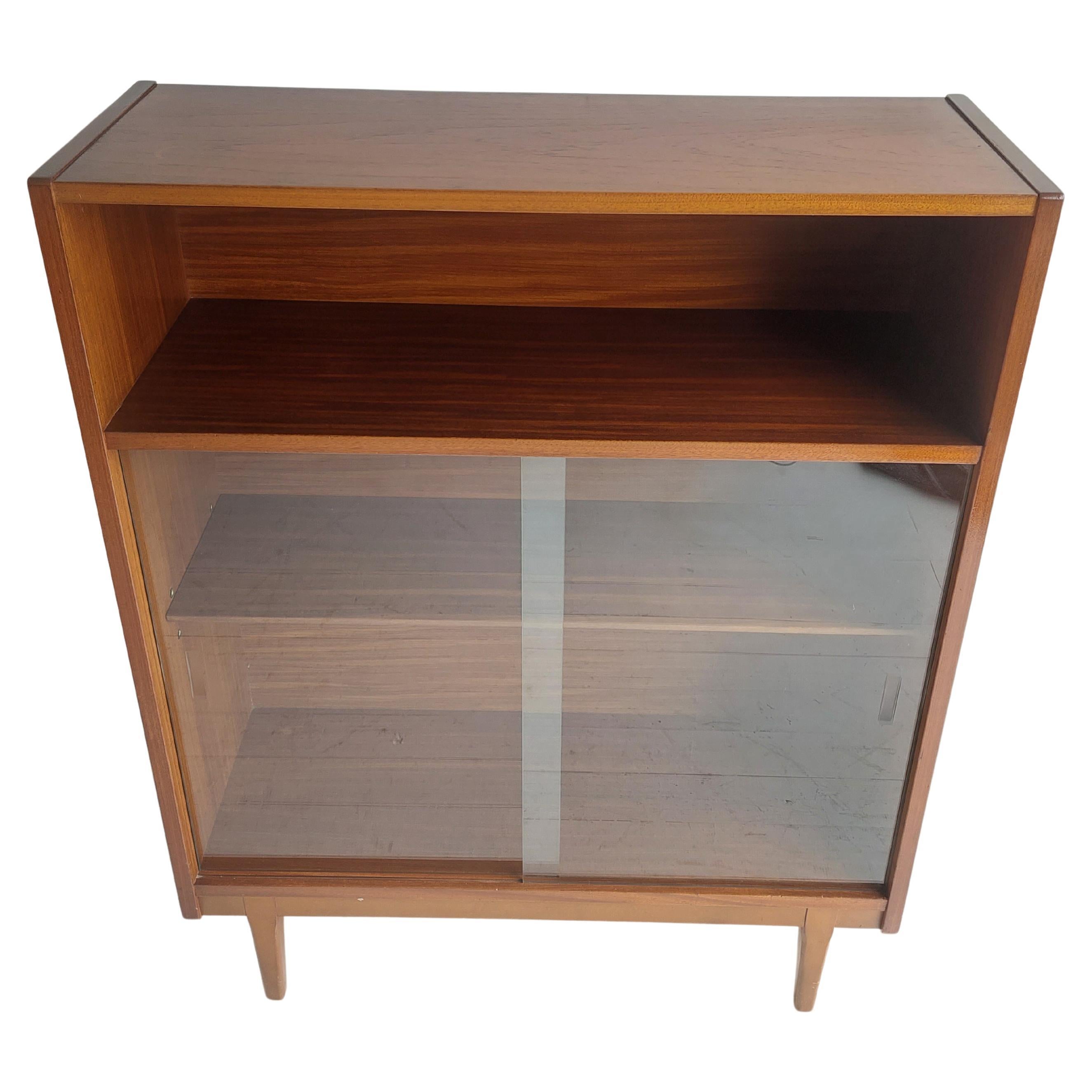Midcentury Nathan Teak Glazed Bookcase Display Unit Cabinet Danish Style, 60s