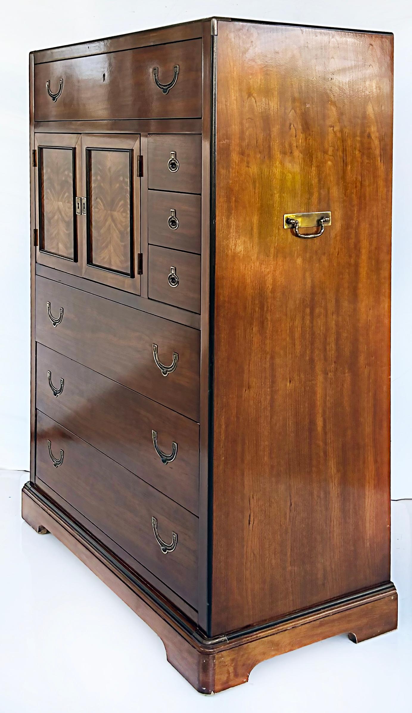 Midcentury National Mt. Airy Campaign Tall Chest of Drawers, Mahogany For Sale 3