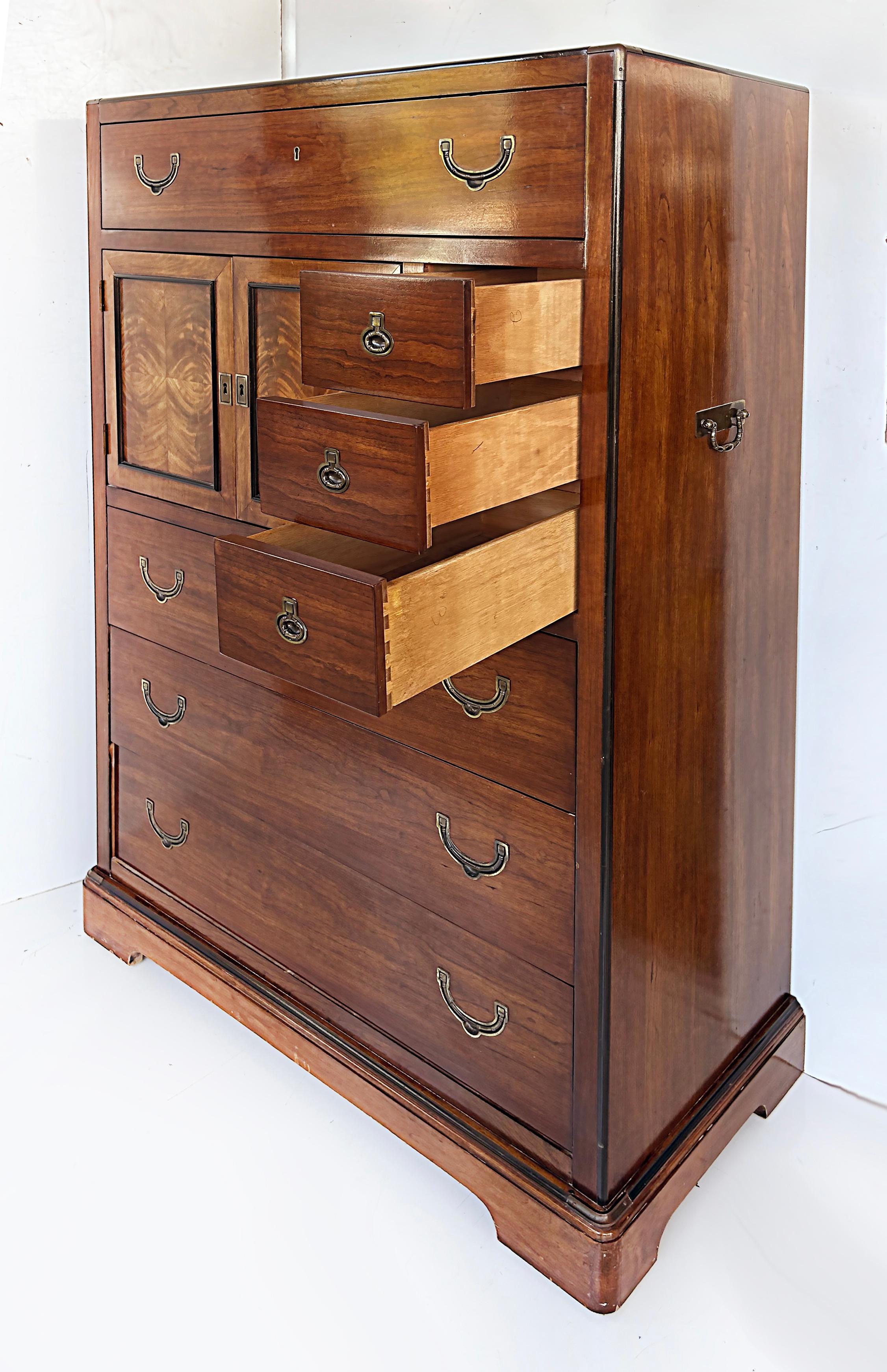 Mid-Century Modern Midcentury National Mt. Airy Campaign Tall Chest of Drawers, Mahogany For Sale