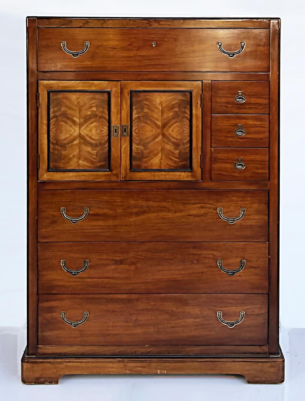 20th Century Midcentury National Mt. Airy Campaign Tall Chest of Drawers, Mahogany For Sale