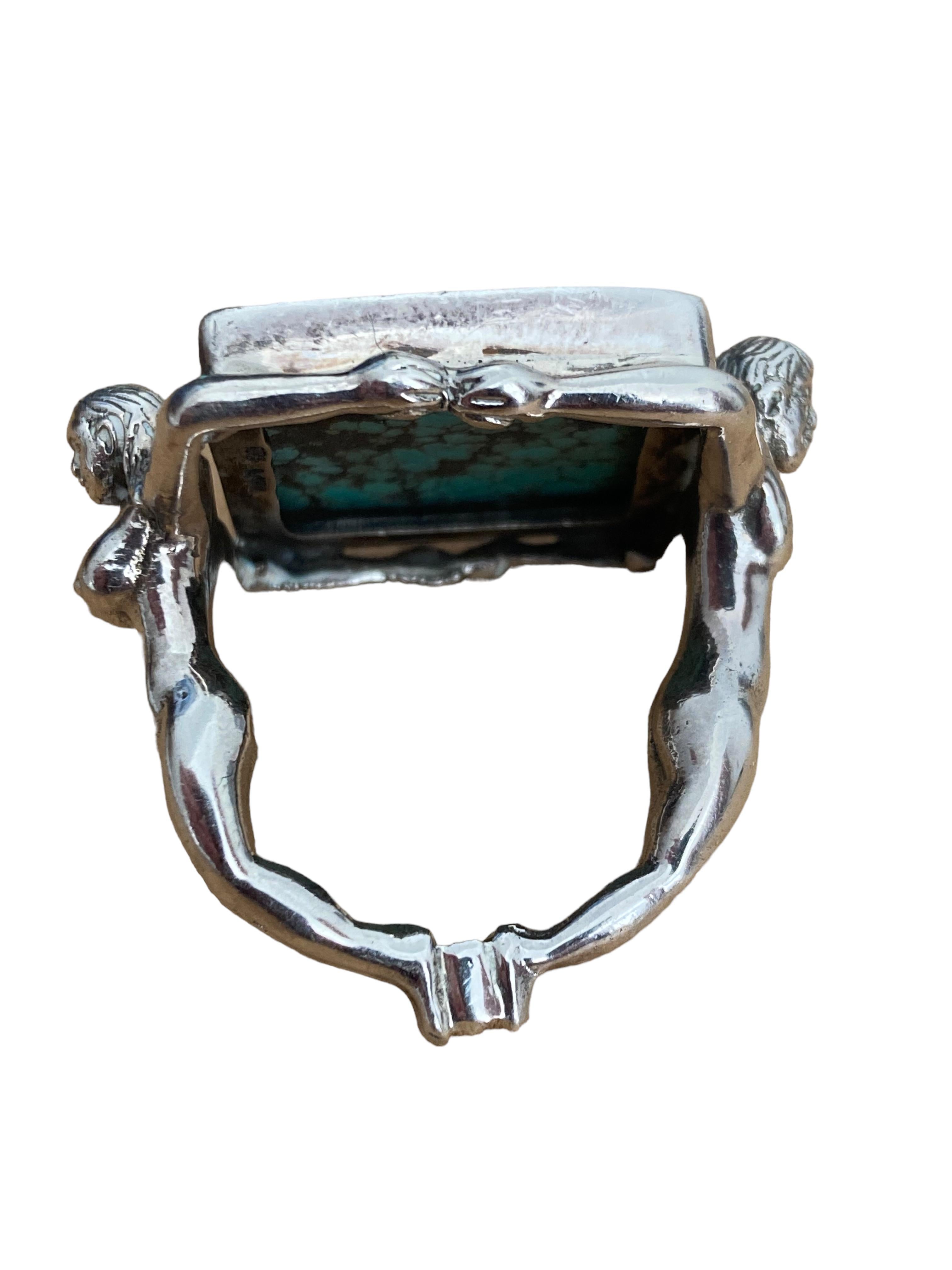 Old Mine Cut Mid-Century Native American Sterling Silver Number 8 Turquoise Ring