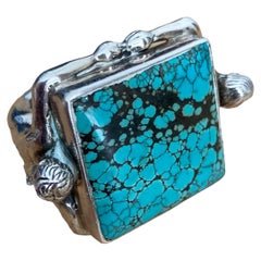 Retro Mid-Century Native American Sterling Silver Number 8 Turquoise Ring