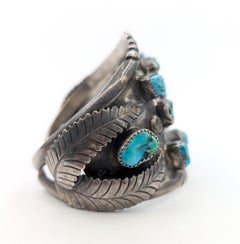 Mid-Century Native American Sterling Silver & Turquoise Cuff Bracelet