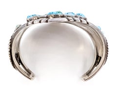 Mid-Century Native American Turquoise Cuff Bracelet in Sterling Silver