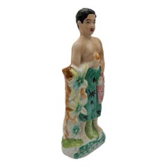 Mid-century Native Boy w/ Fruit Offering & Flowers Ceramic Miniture Figurine