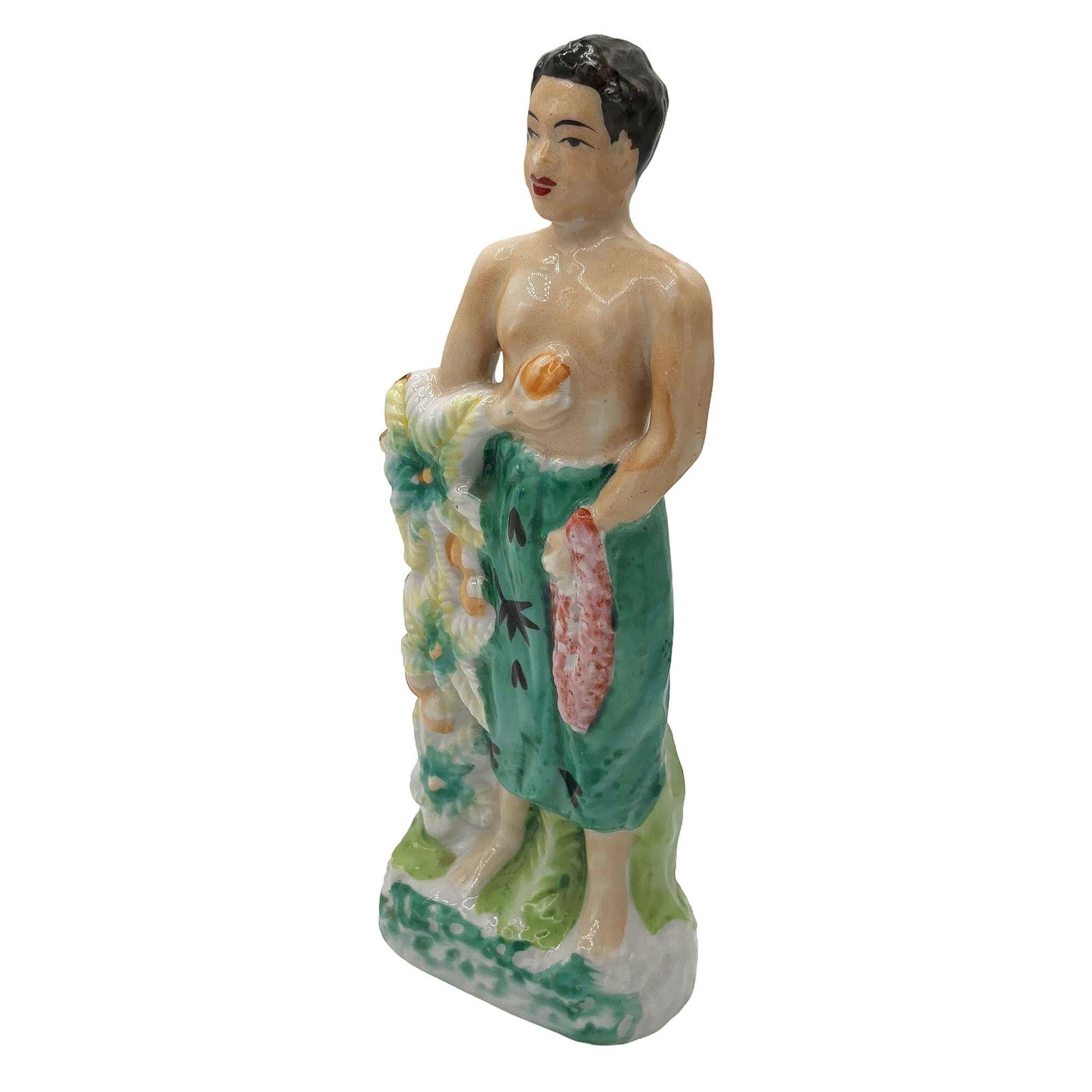 Mid-Century Modern Figurine du milieu du siècle en céramique avec offrande de fruits et fleurs en vente