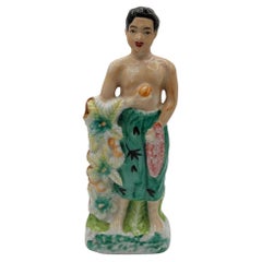 Mid-century Native Boy w/ Fruit Offering & Flowers Ceramic Miniture Figurine
