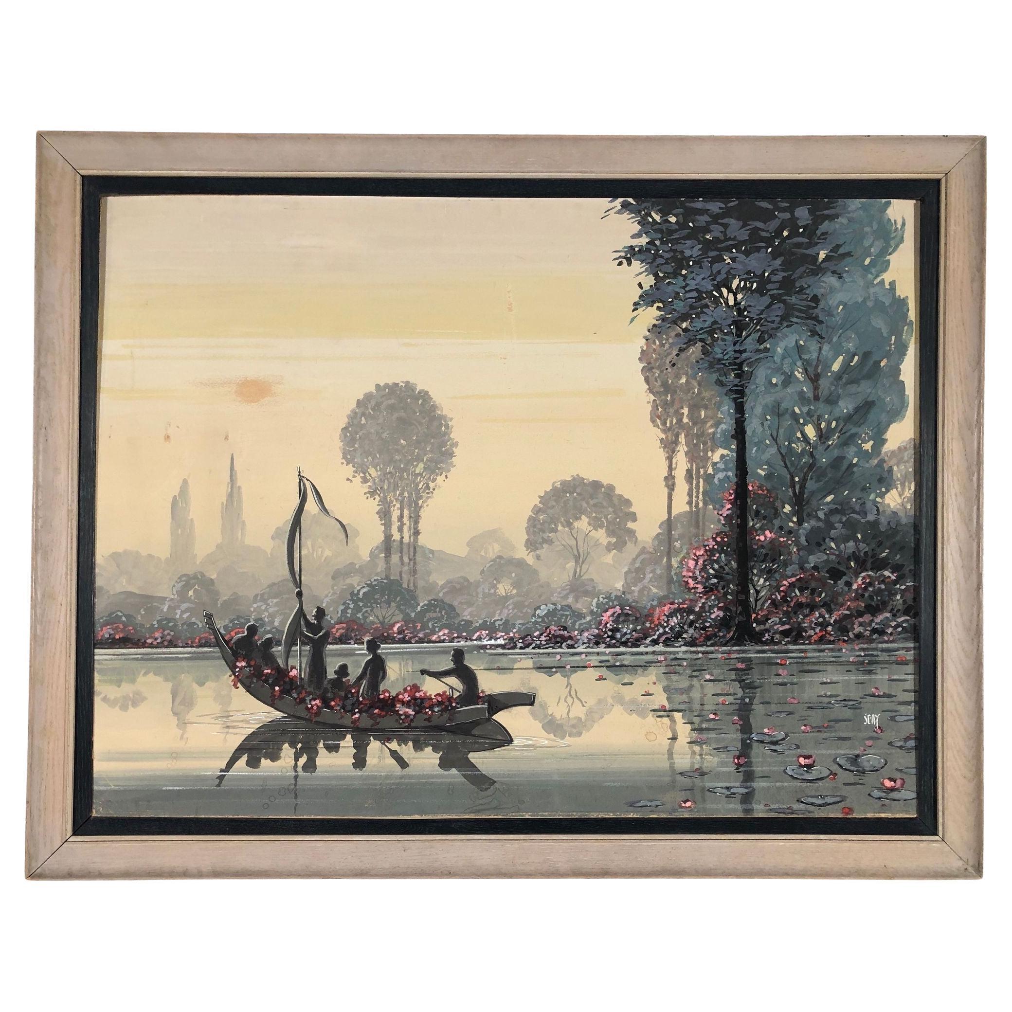 Restored Mid Century native Hawaiian Lake Painting in Original Frame by Seay For Sale