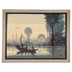 Vintage Mid-Century Native Hawaiian Lake Painting in Original Frame by Seay