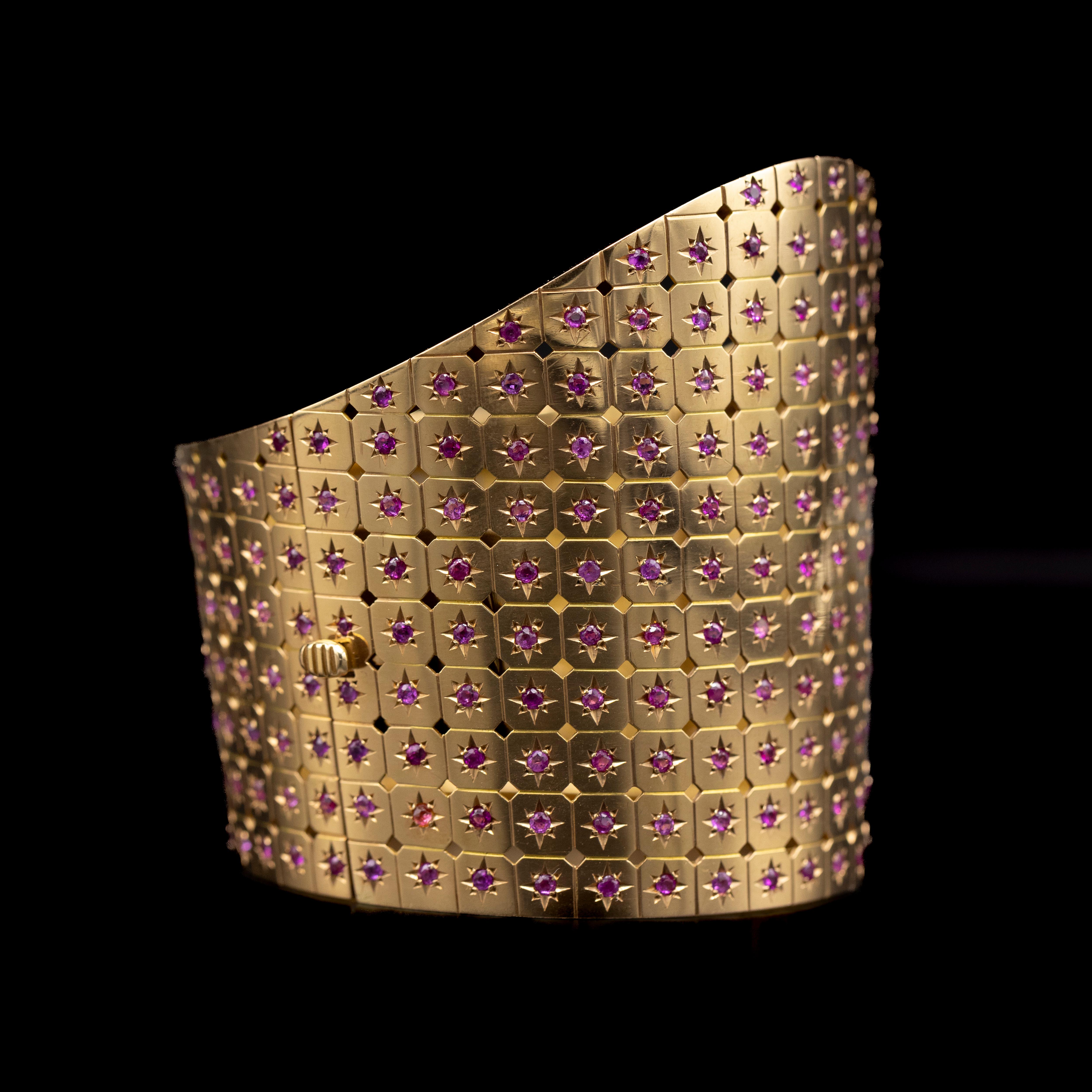 Mid-Century Natural Burmese No Heat Ruby Bangle Bracelet Rose Gold 1950s 1960s For Sale 7