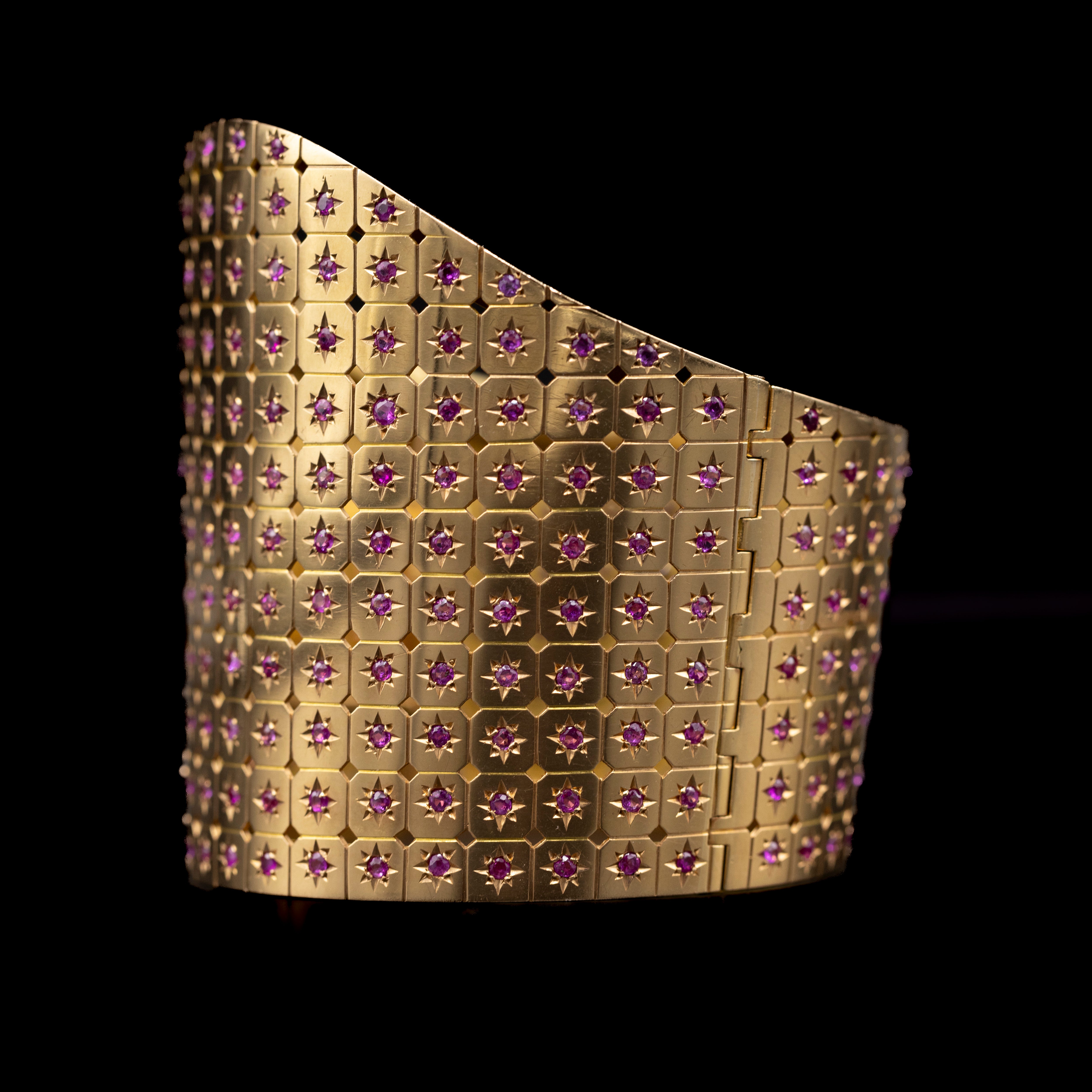 Mid-Century Natural Burmese No Heat Ruby Bangle Bracelet Rose Gold 1950s 1960s