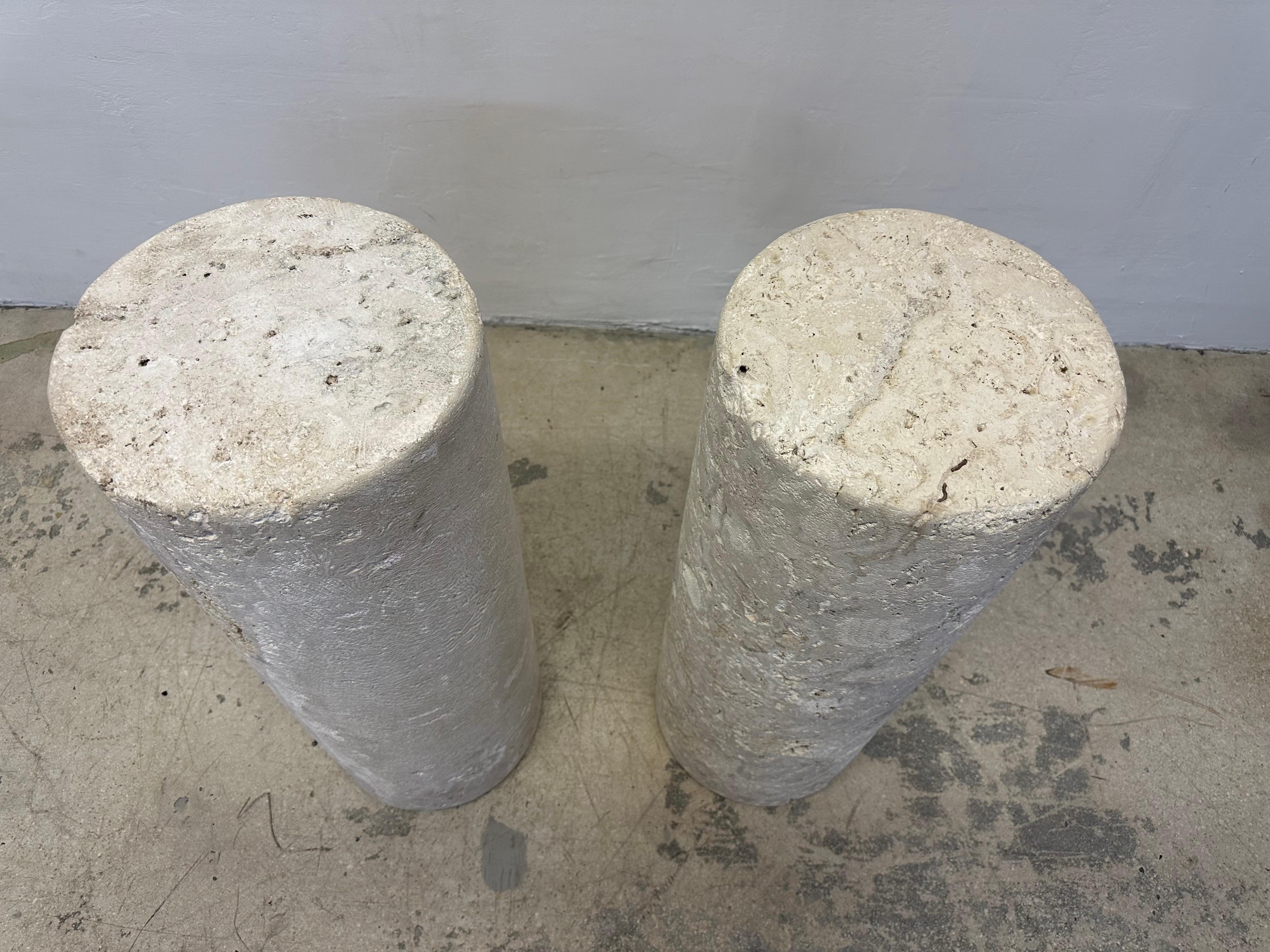 Mid-Century Natural Coquina Coral Stone Pedestal Column Tables - a Pair For Sale 3