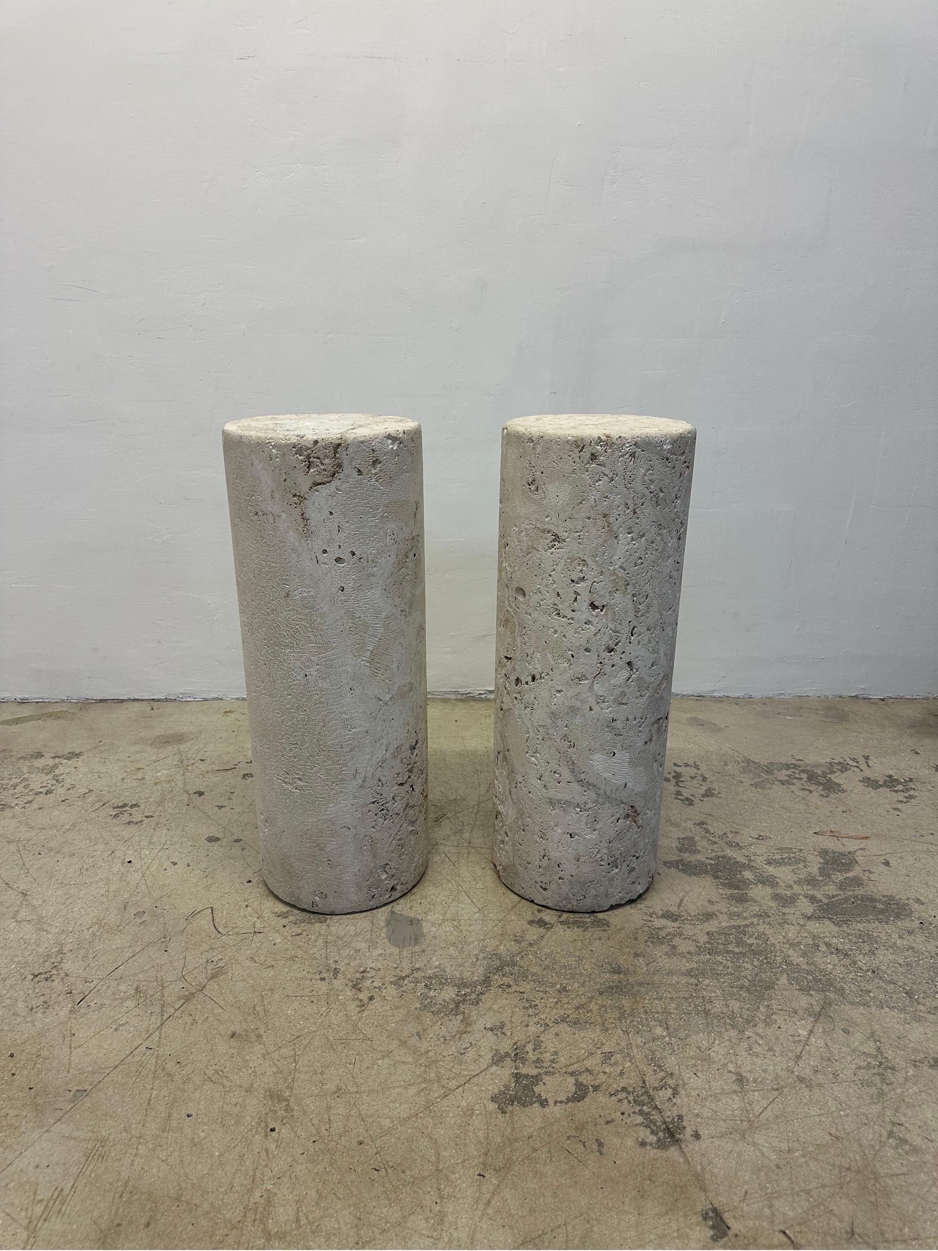 Pair of mid-century natural coquina coral stone pedestal column tables.

Also available as a console with glass top. Please see separate listing here:

1stDibs Ref: LU5392238957192