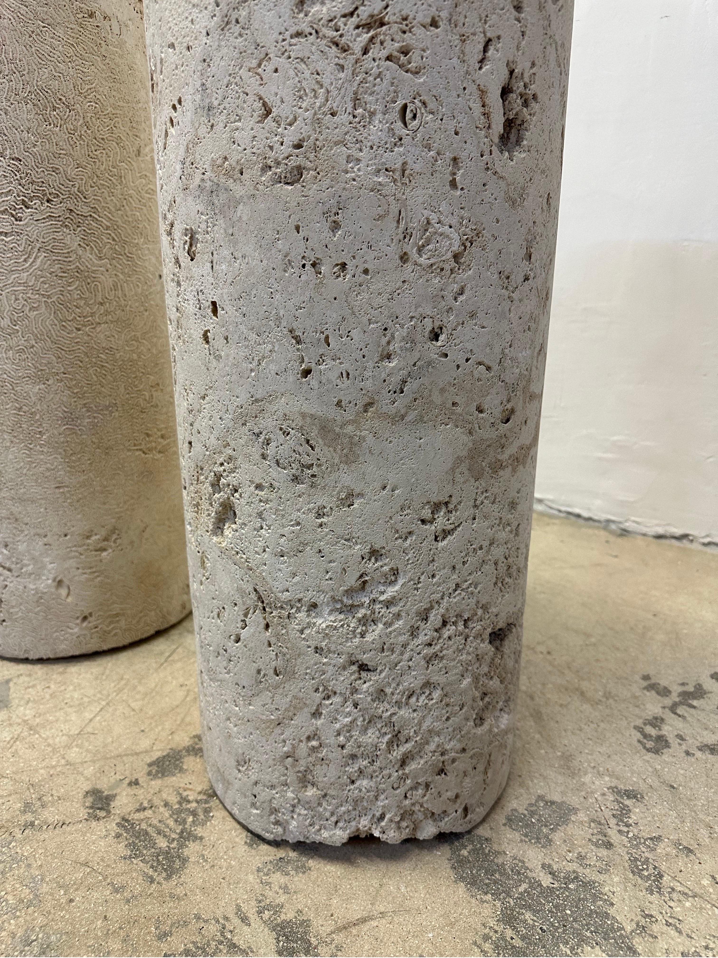 Mid-Century Natural Coquina Coral Stone Pedestal Column Tables - a Pair For Sale 1