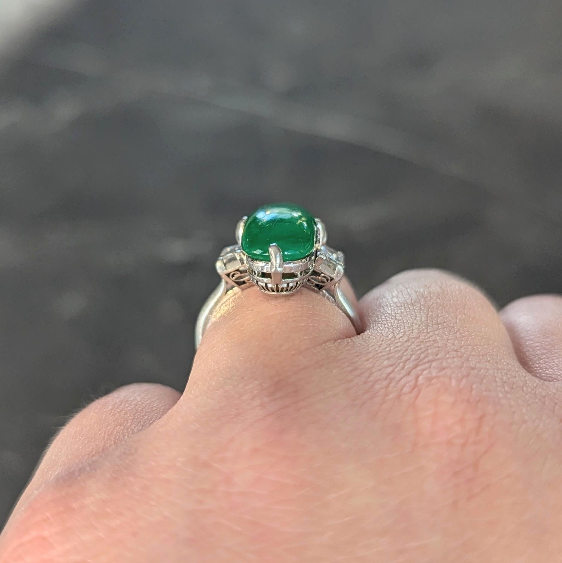Mid-Century Natural Fei Cui Jadeite Jade Diamond Platinum Vintage Ring GIA For Sale 9
