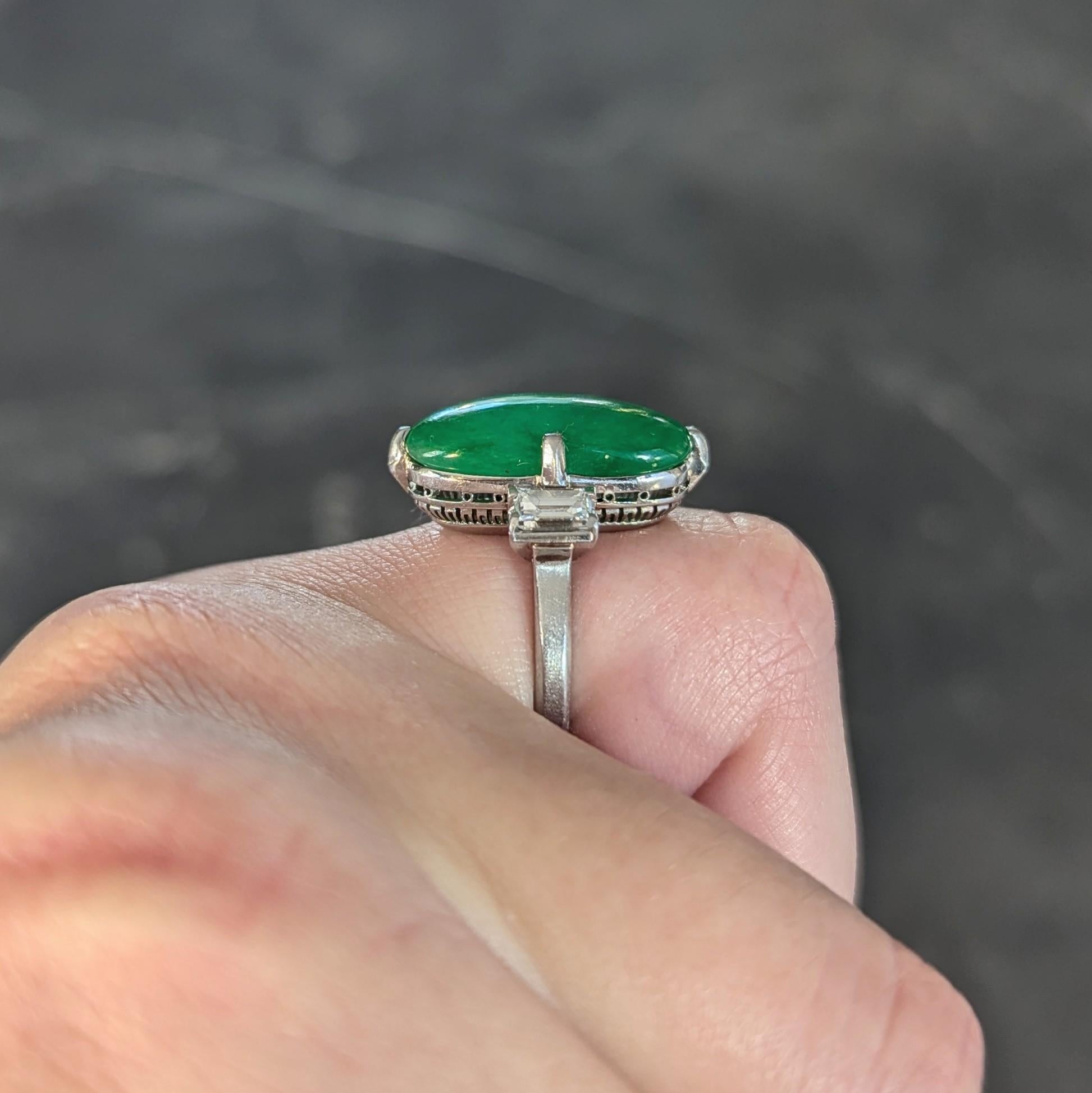 Mid-Century Natural Fei Cui Jadeite Jade Diamond Platinum Vintage Ring GIA For Sale 10