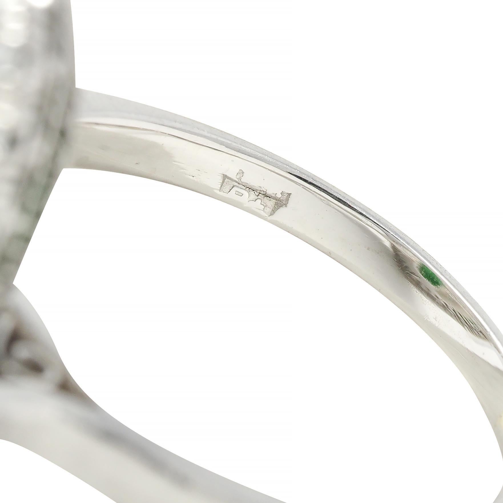 Mid-Century Natural Jadeite Jade Diamond Platinum Vintage Halo Ring GIA For Sale 8