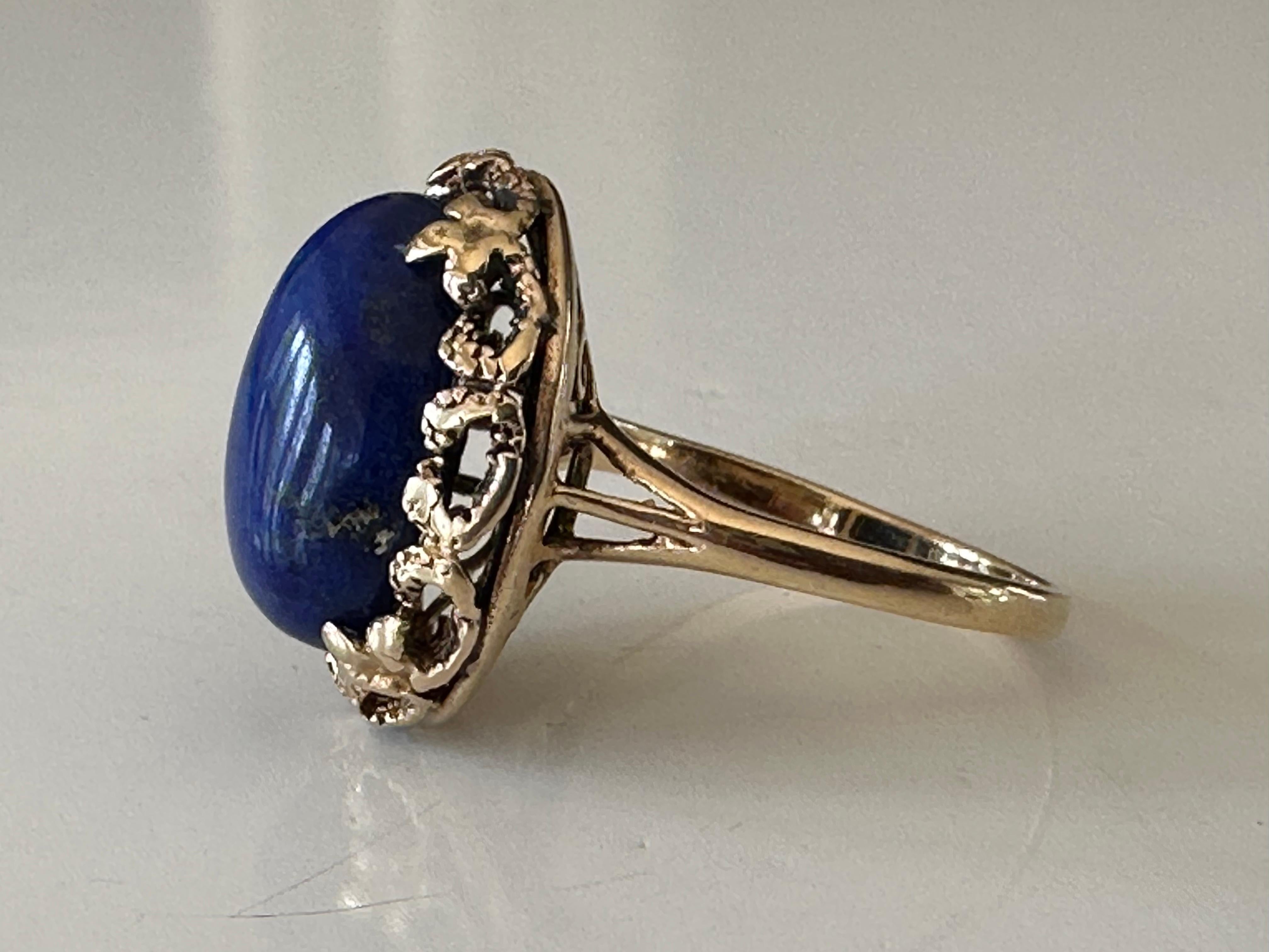 Retro Midcentury Natural Lapus Lazuli Oval Cabochon Cocktail Ring For Sale
