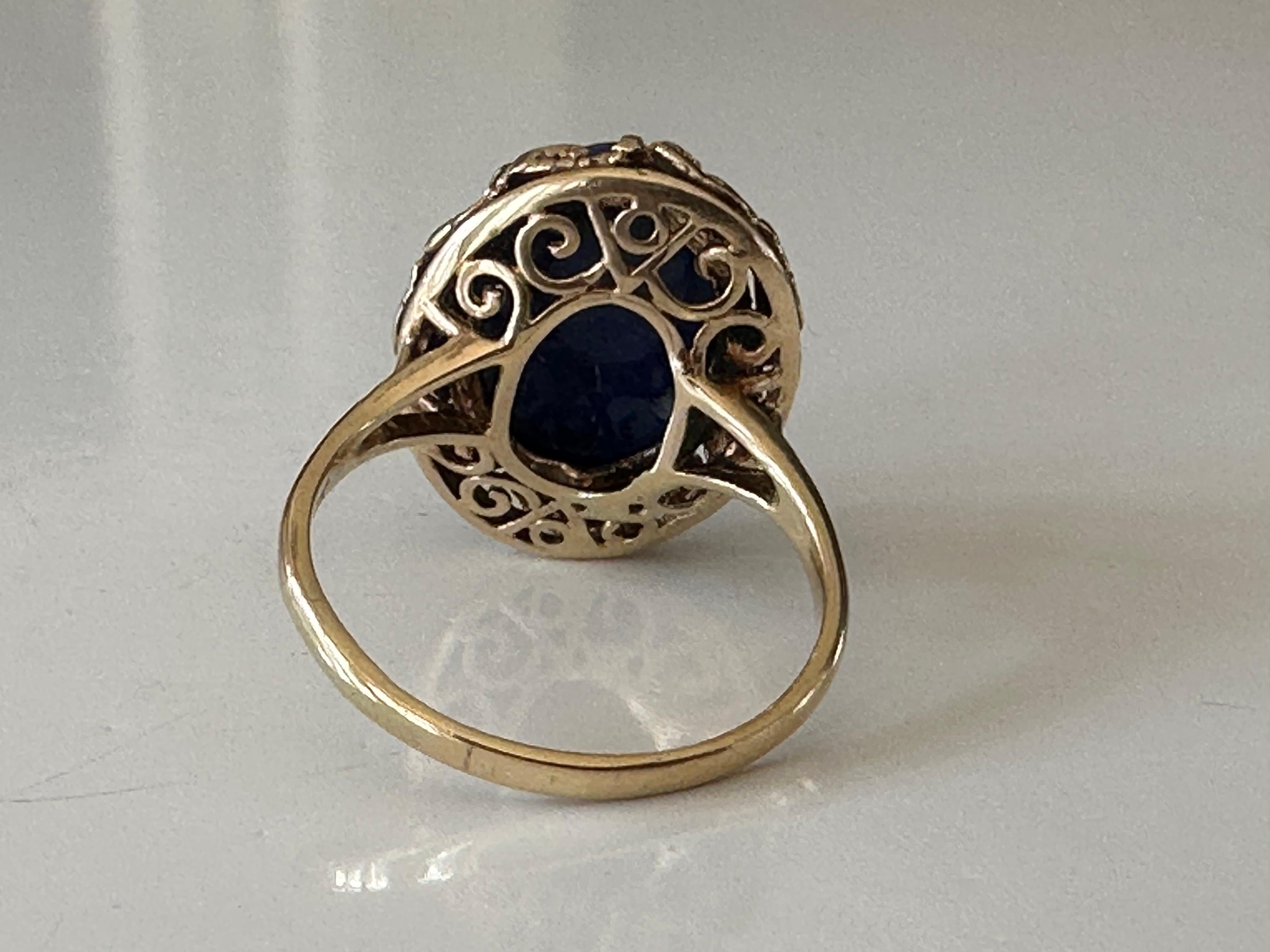 Midcentury Natural Lapus Lazuli Oval Cabochon Cocktail Ring In Good Condition For Sale In Denver, CO