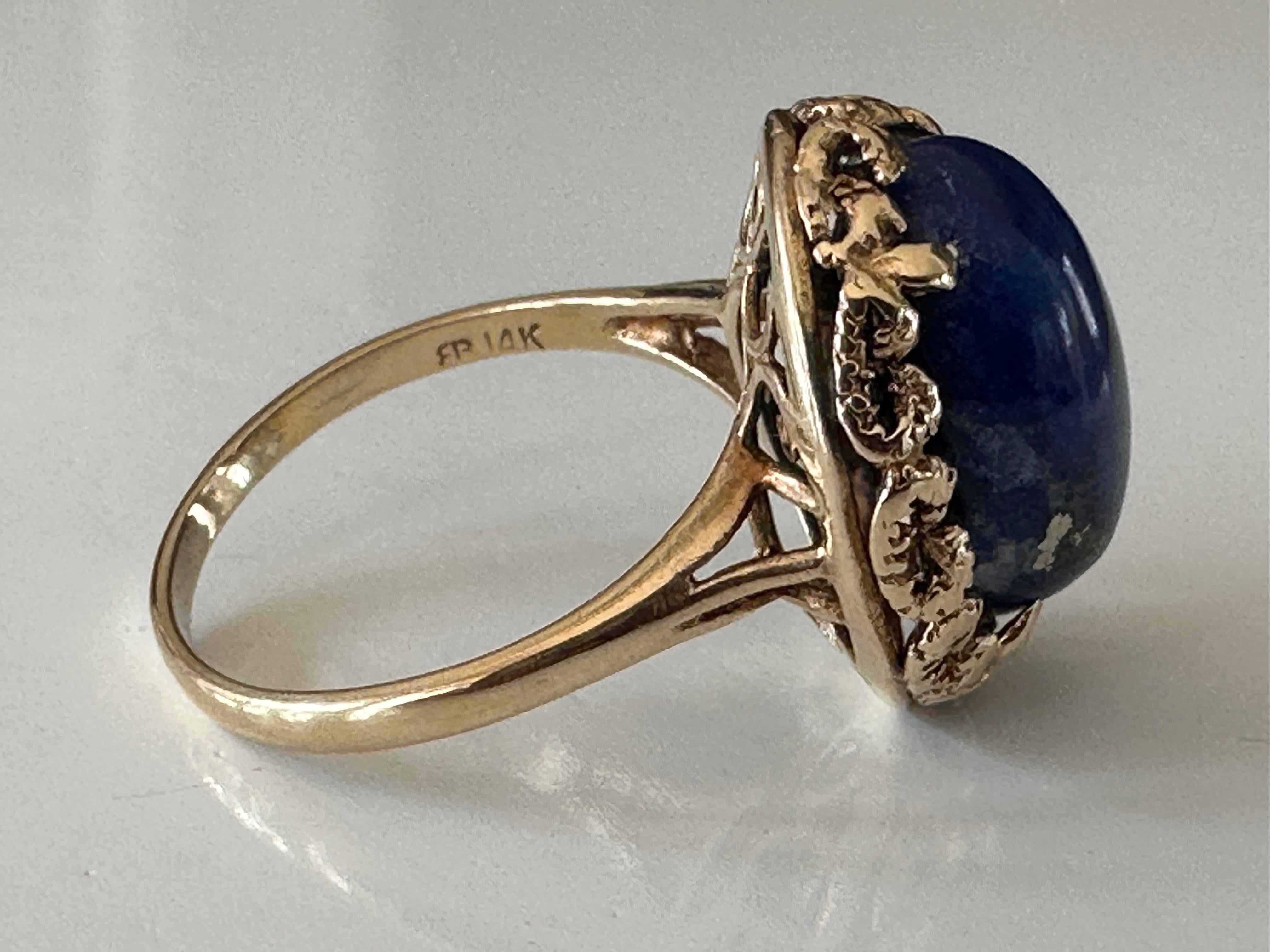 Midcentury Natural Lapus Lazuli Oval Cabochon Cocktail Ring For Sale 1