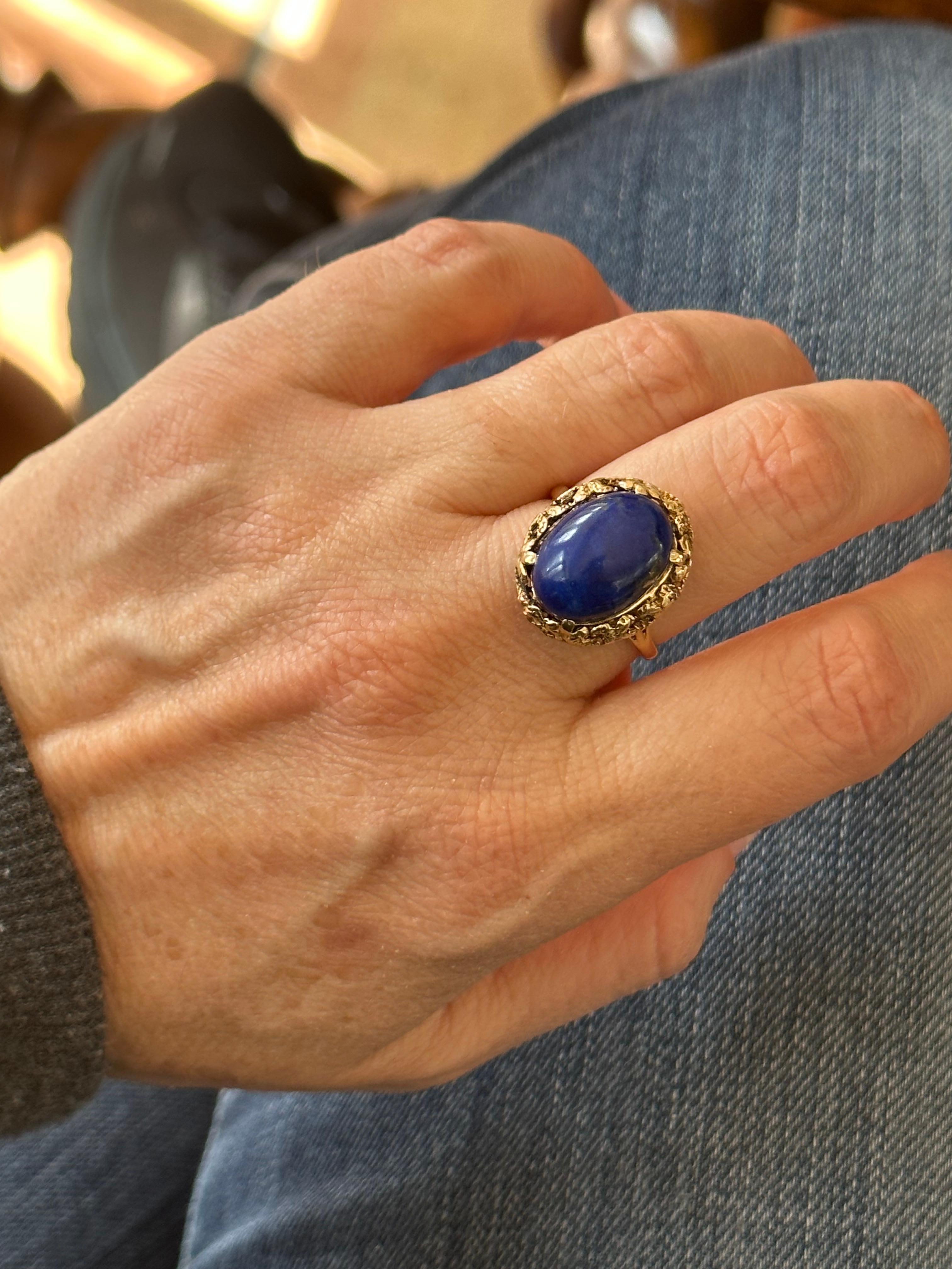 Midcentury Natural Lapus Lazuli Oval Cabochon Cocktail Ring For Sale 2