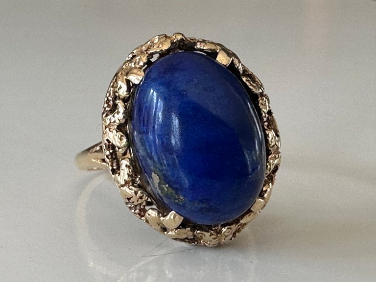 Mid-Century Natural Lapus Lazuli Oval Cabochon Cocktail Ring For Sale ...