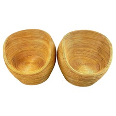 Mid Century Natural Pencil Reed Rattan Tub Chairs- a Pair