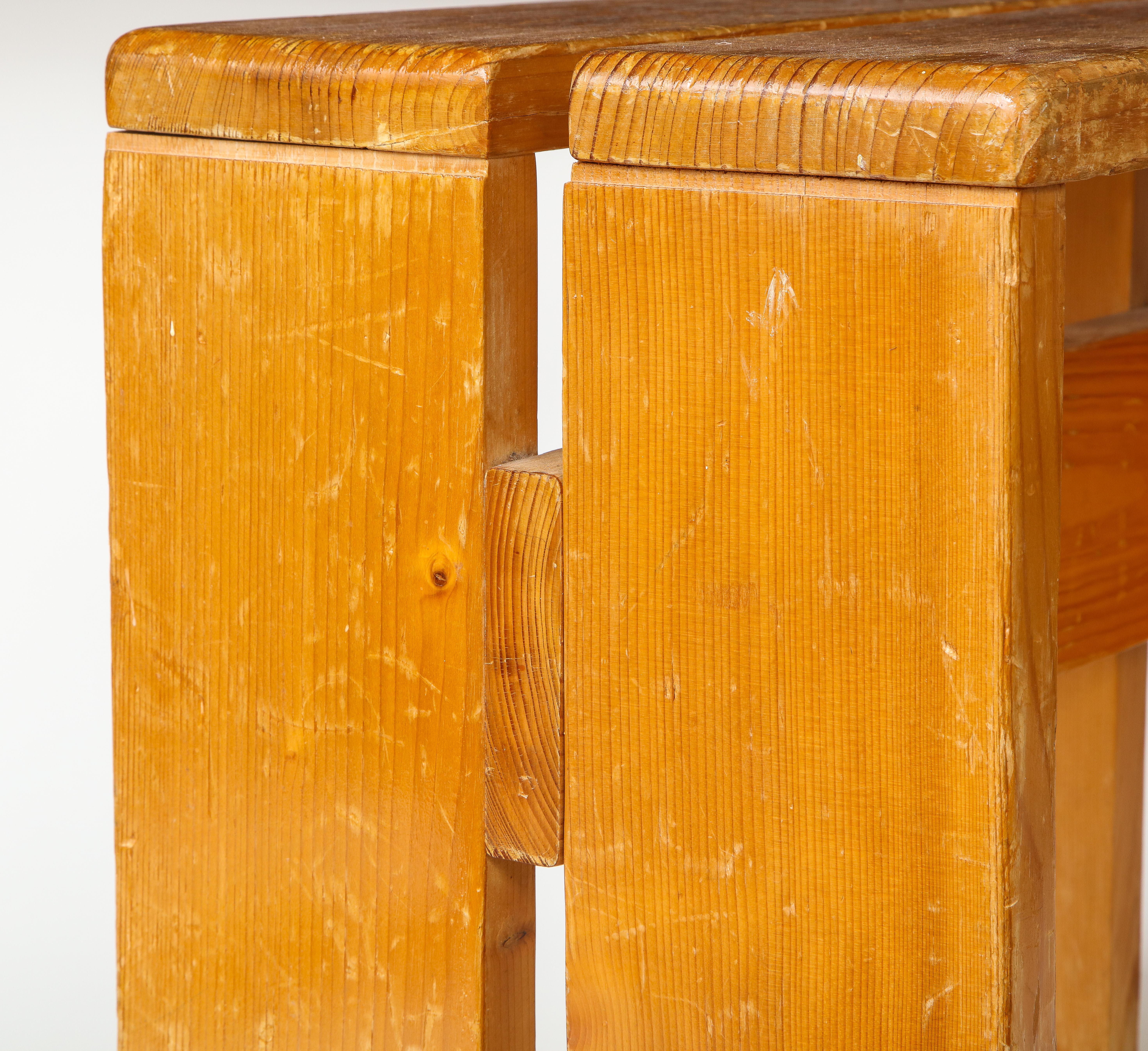 Mid-Century Natural Pine Les Arcs Stools by Charlotte Perriand, France, c. 1960 In Fair Condition In New York City, NY