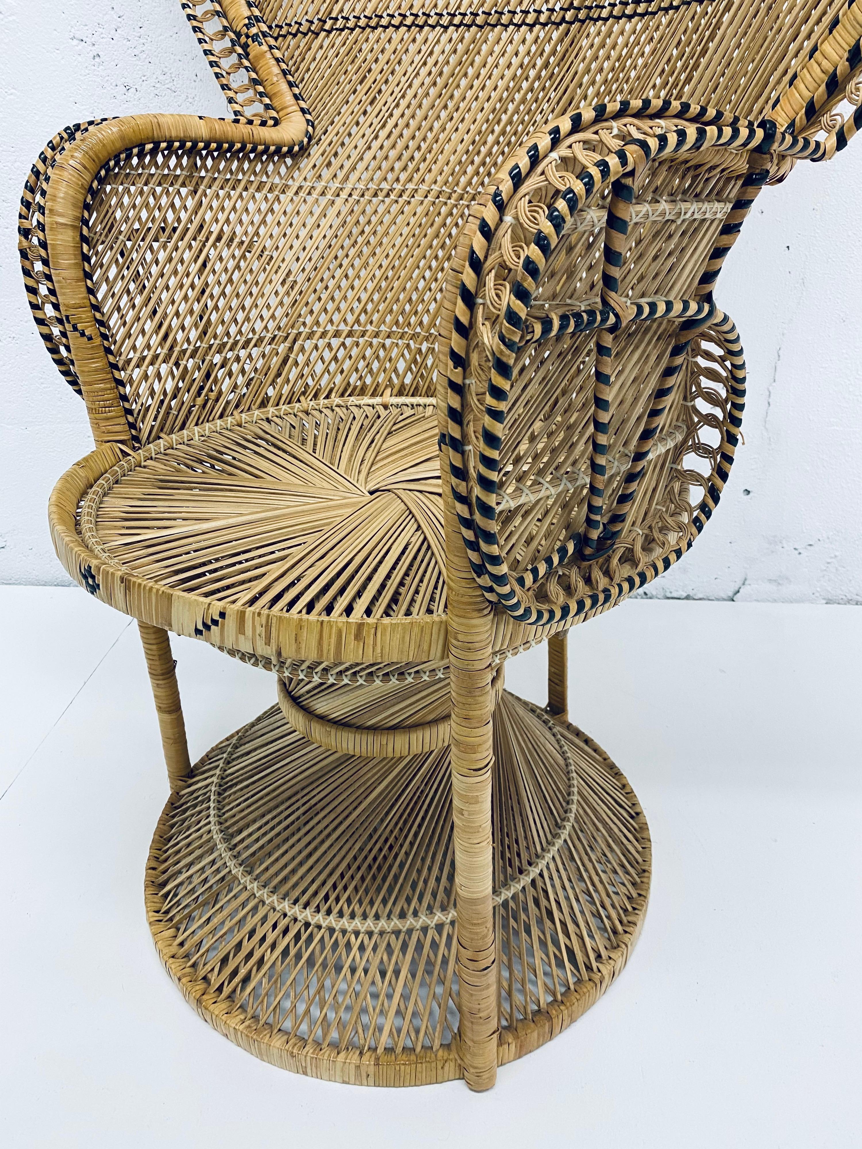 Midcentury Natural Rattan Emmanuel Style Angular Peacock Chair, 1970s 4