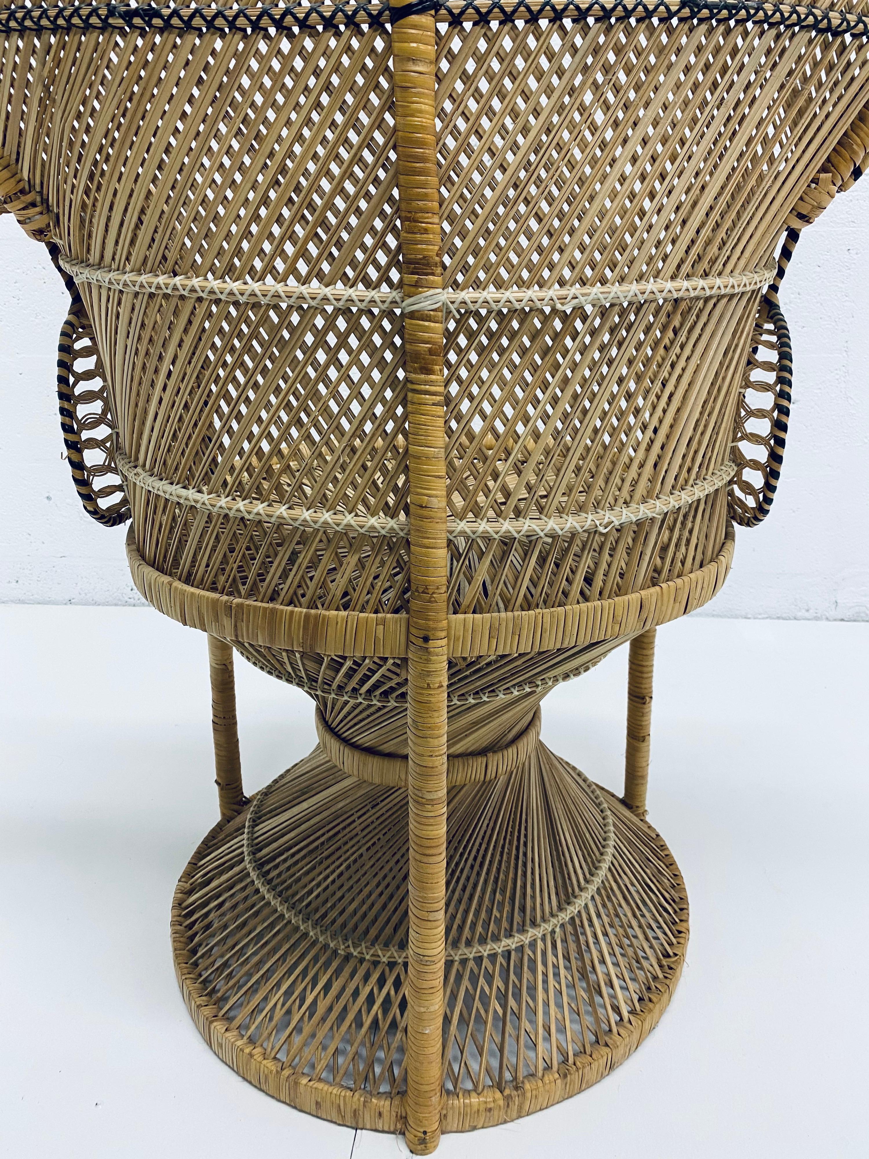 Midcentury Natural Rattan Emmanuel Style Angular Peacock Chair, 1970s 7