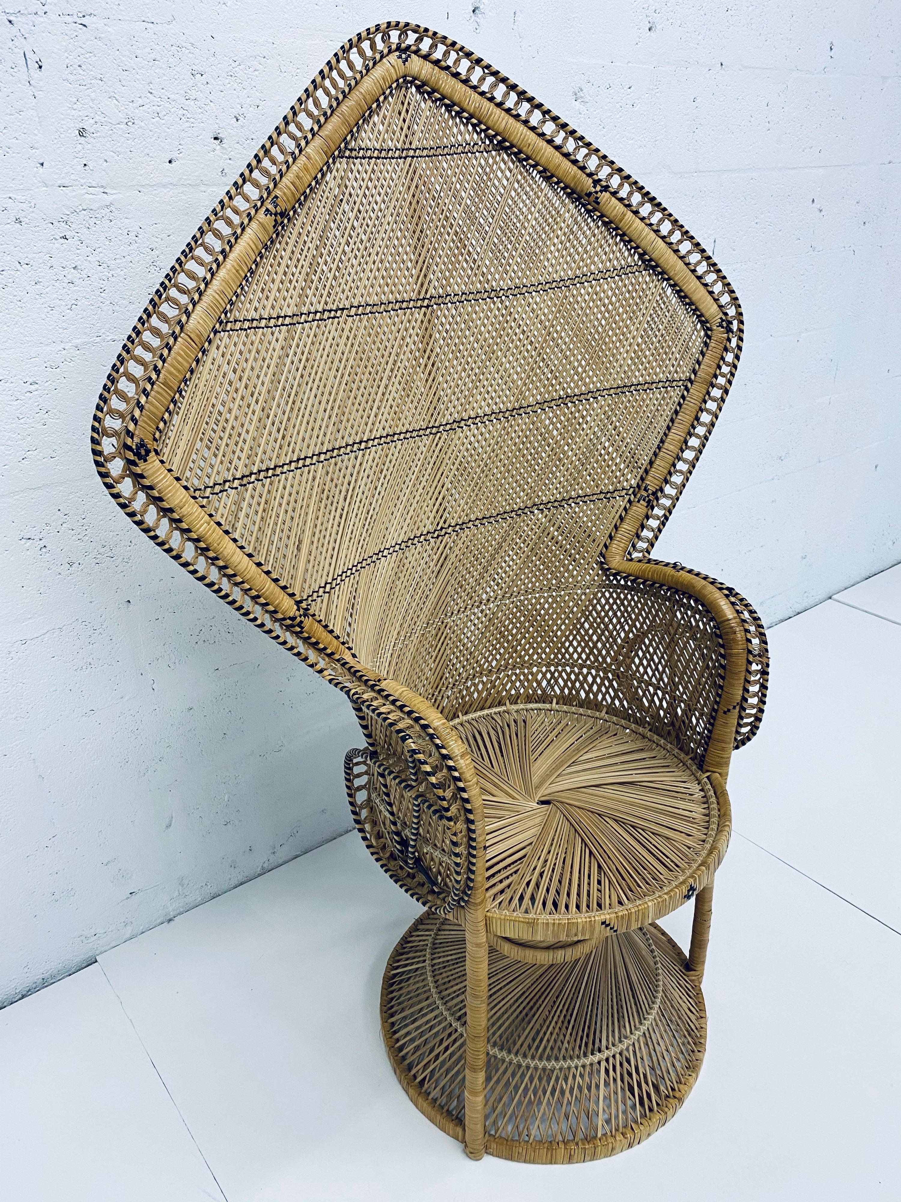 Mid-Century Modern Midcentury Natural Rattan Emmanuel Style Angular Peacock Chair, 1970s