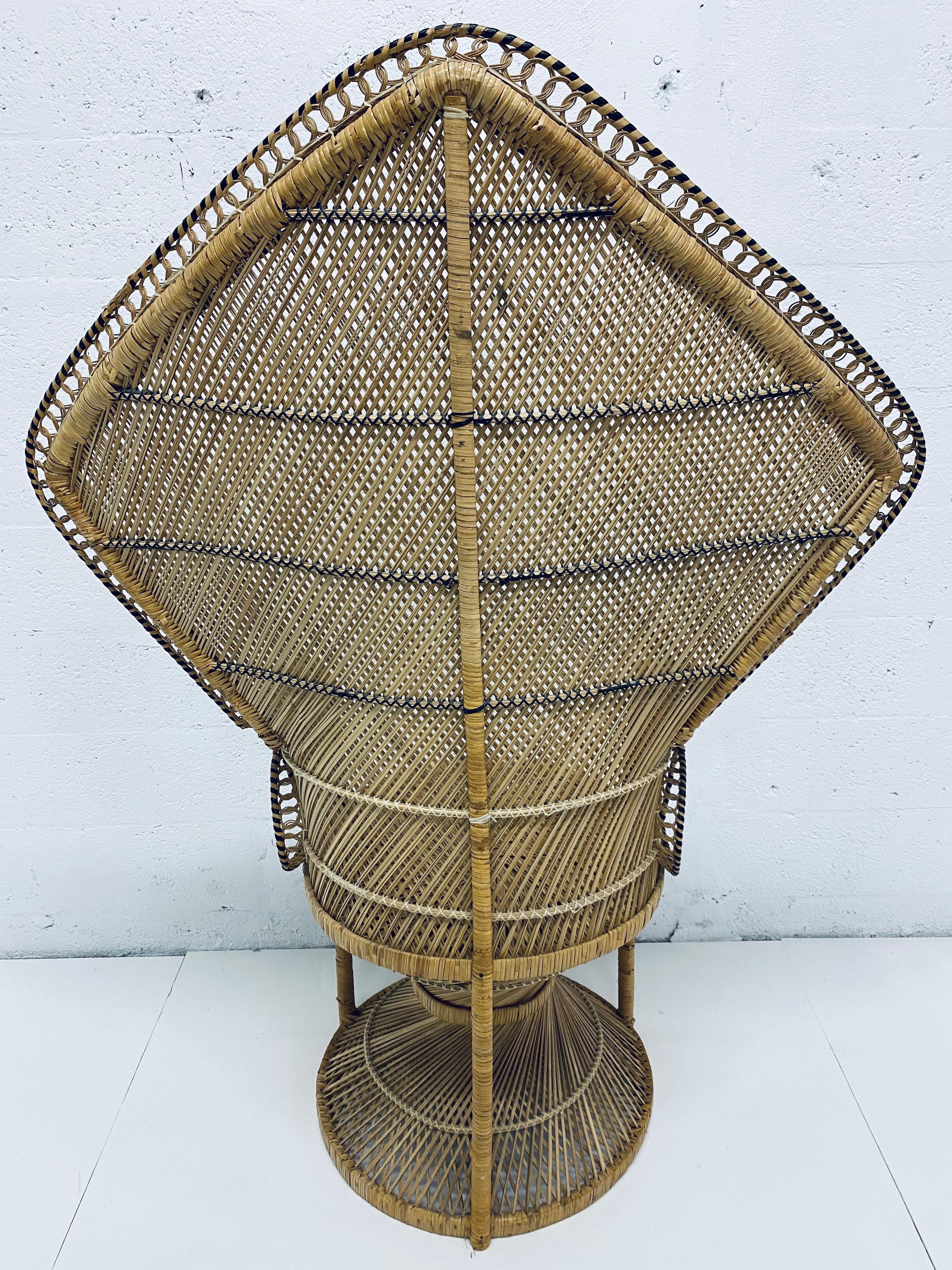 Late 20th Century Midcentury Natural Rattan Emmanuel Style Angular Peacock Chair, 1970s