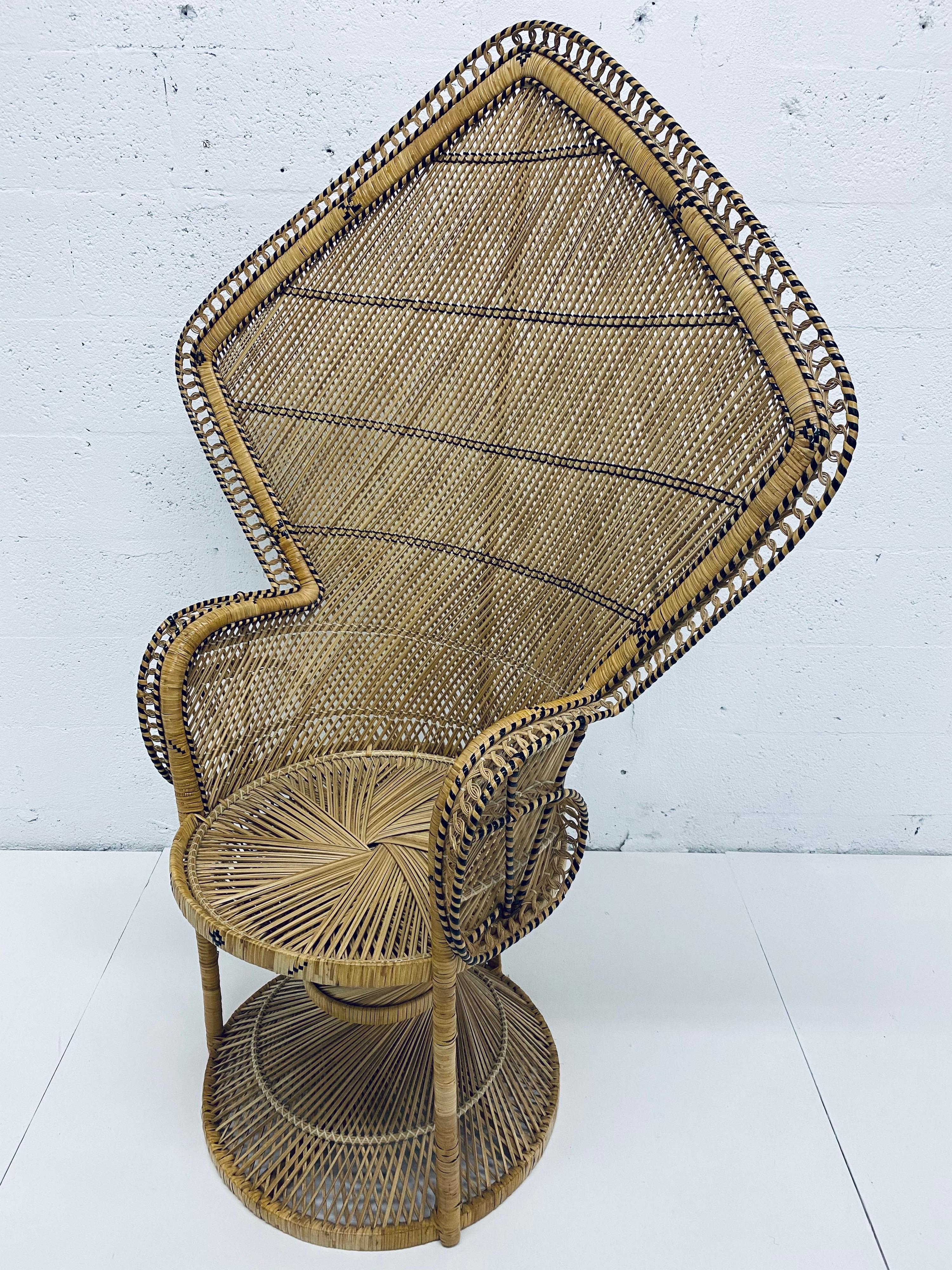 Midcentury Natural Rattan Emmanuel Style Angular Peacock Chair, 1970s 1