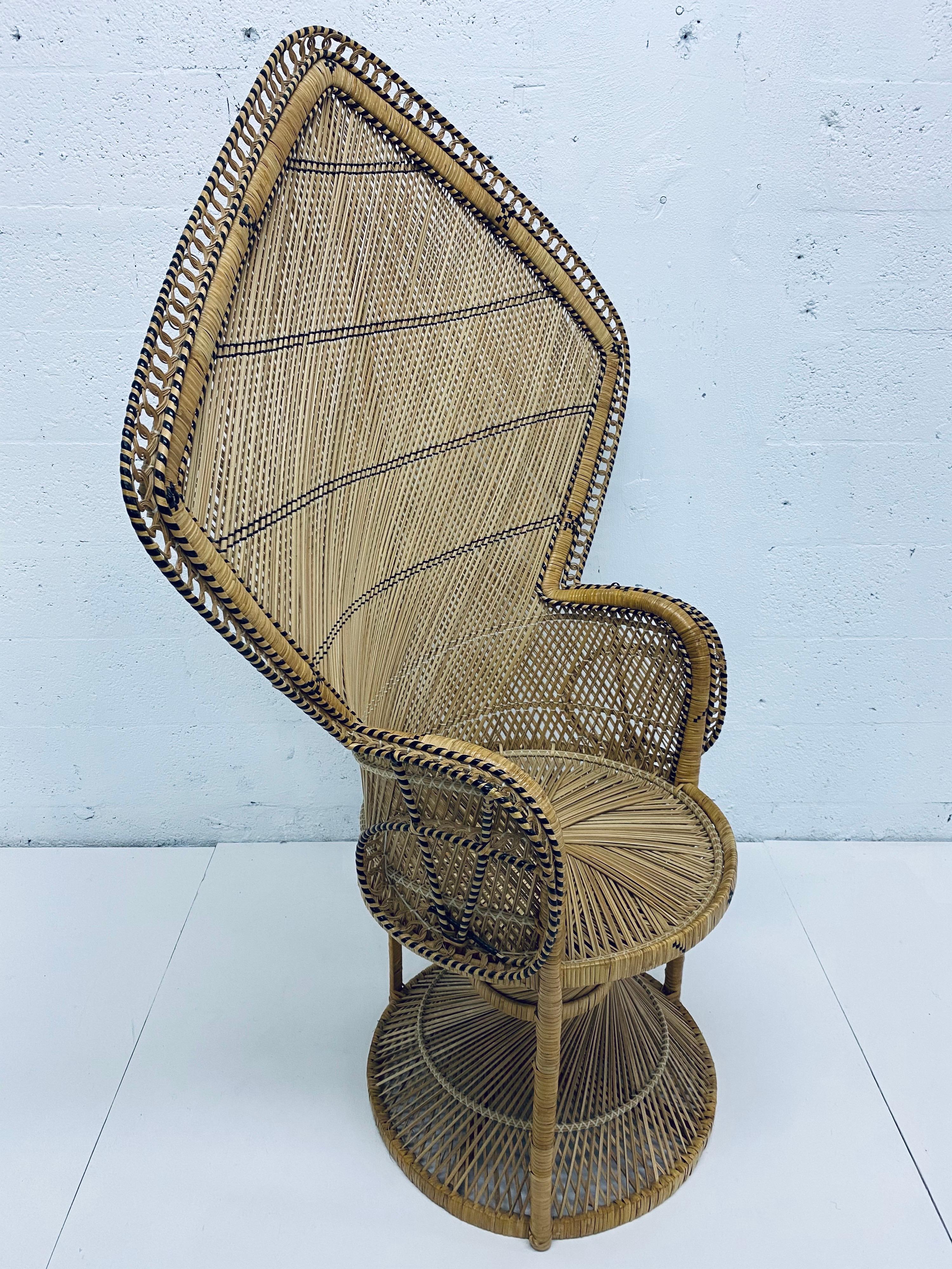Midcentury Natural Rattan Emmanuel Style Angular Peacock Chair, 1970s 2