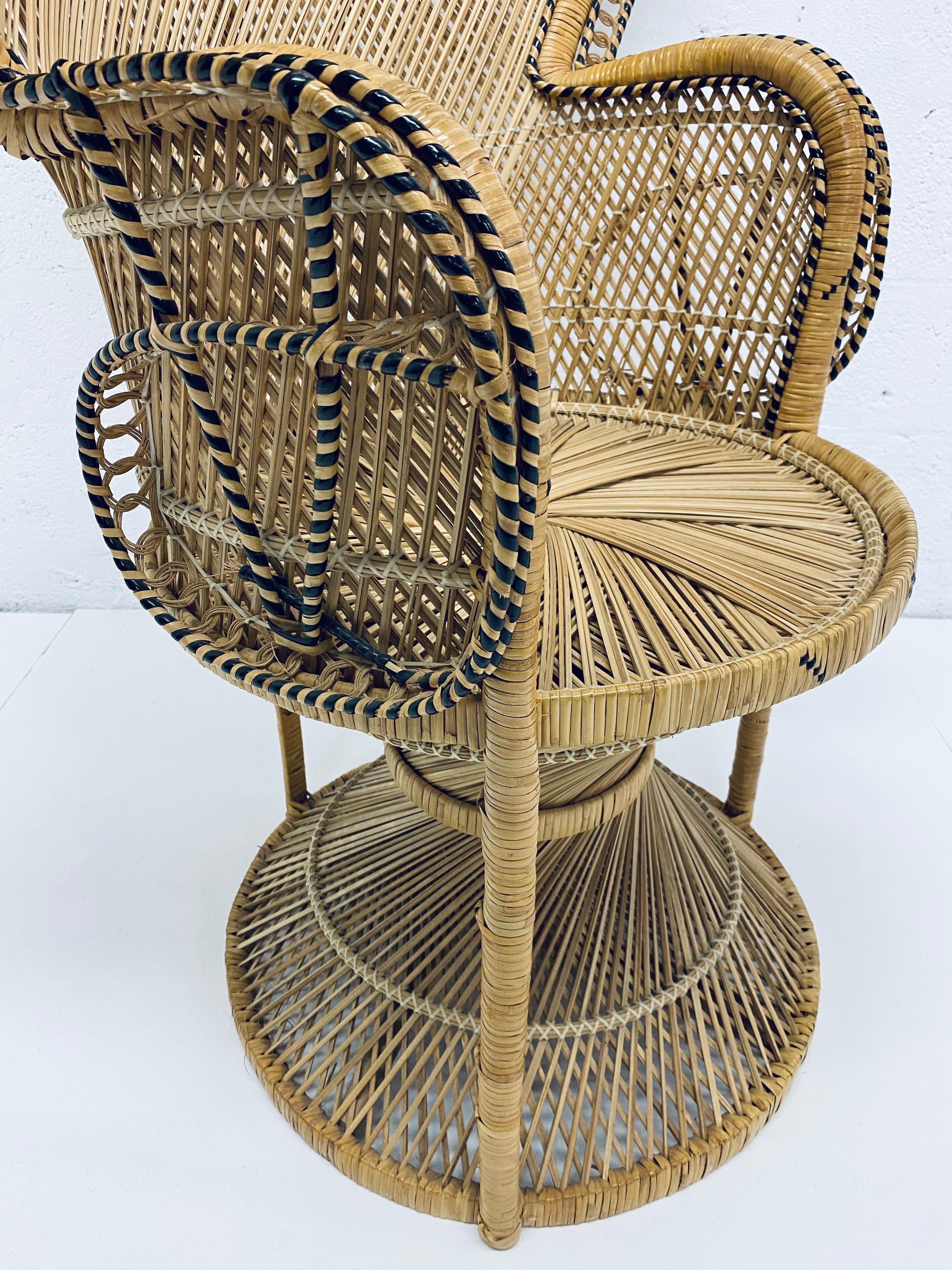 Midcentury Natural Rattan Emmanuel Style Angular Peacock Chair, 1970s 3