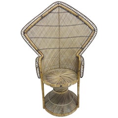 Retro Midcentury Natural Rattan Emmanuel Style Angular Peacock Chair, 1970s