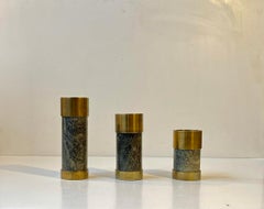 Mid-Century Natural Stone and Brass Candleholders by Saulo Norway, 1960s