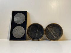 Mid-Century Natural Stone and Brass Wine & Drink Coasters by Saulo Norway, 1960s