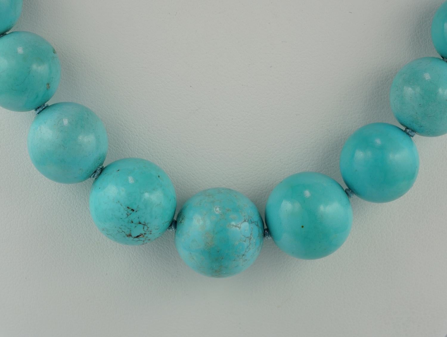 Contemporary Mid Century Natural Turquoise Necklace 18 KT Diamond Clasp For Sale