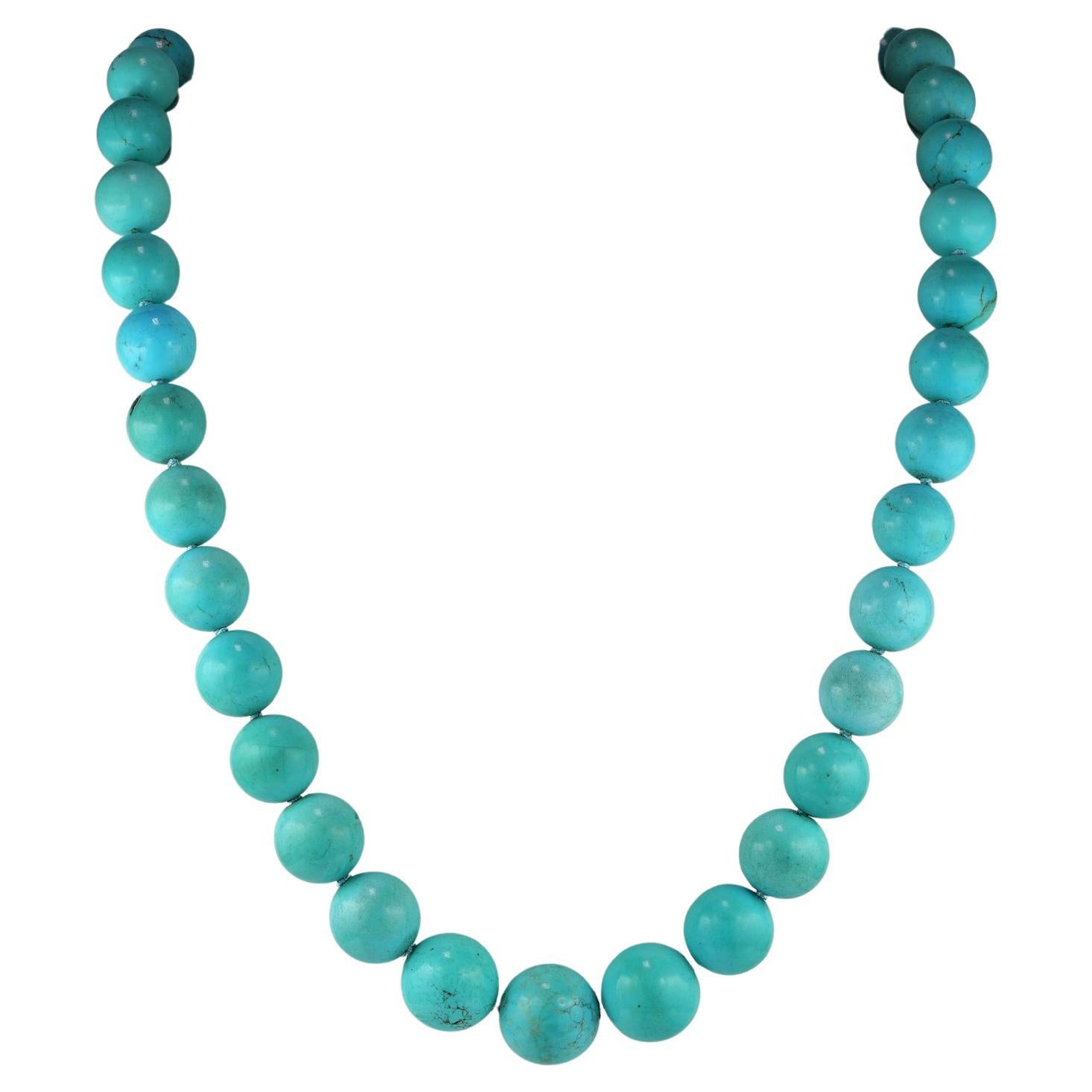 Mid Century Natural Turquoise Necklace 18 KT Diamond Clasp For Sale