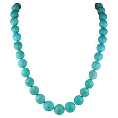 Mid Century Natural Turquoise Necklace 18 KT Diamond Clasp