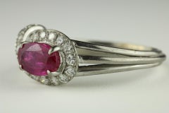 Mid-Century Natural Unheated Ruby and Diamond Ring