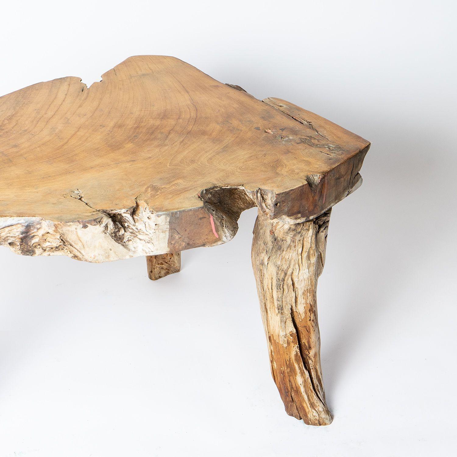 Wood Mid Century Naturalistic Brutalist Tree Trunk Coffee Table, c. 1960s Vintage