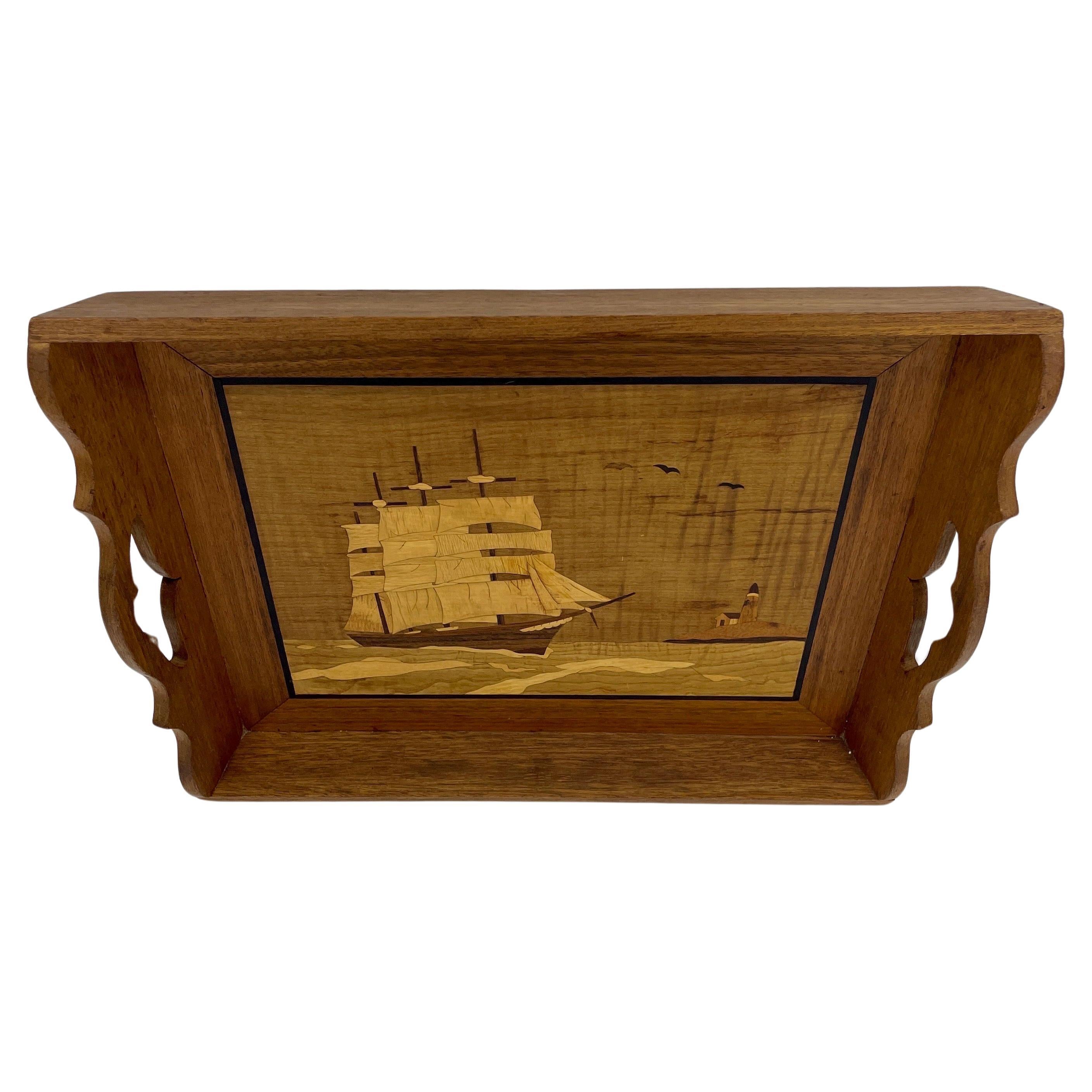 Mid-Century Modern Mid-Century Nautical Themed Wooden Tray  For Sale