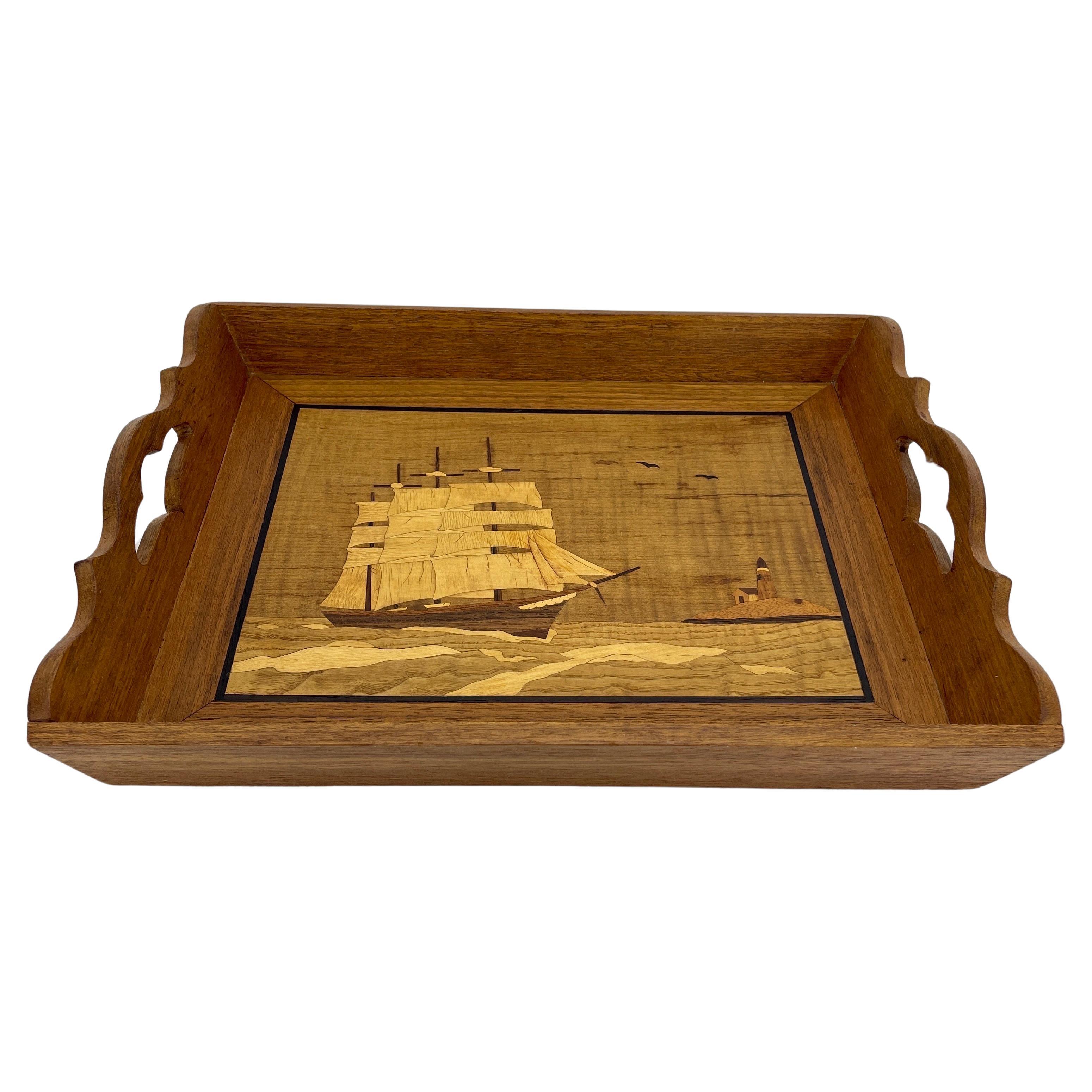 American Mid-Century Nautical Themed Wooden Tray  For Sale